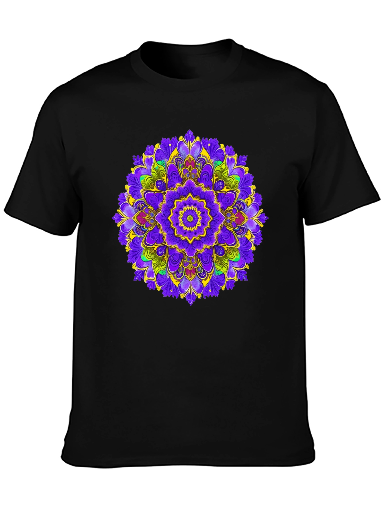 Vibrant Mandala Graphic Print Black T-Shirt