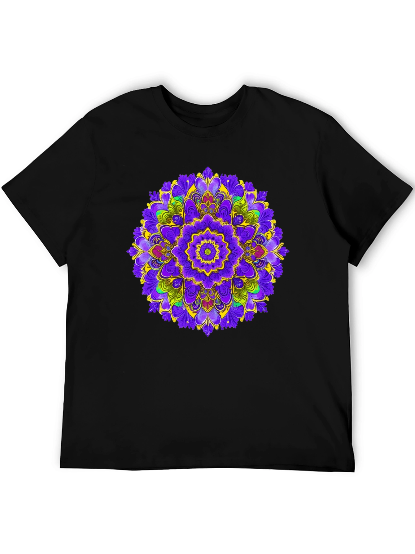 Vibrant Mandala Graphic Print Black T-Shirt