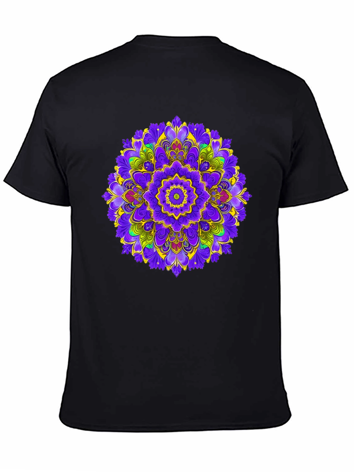 Vibrant Mandala Graphic Print Black T-Shirt