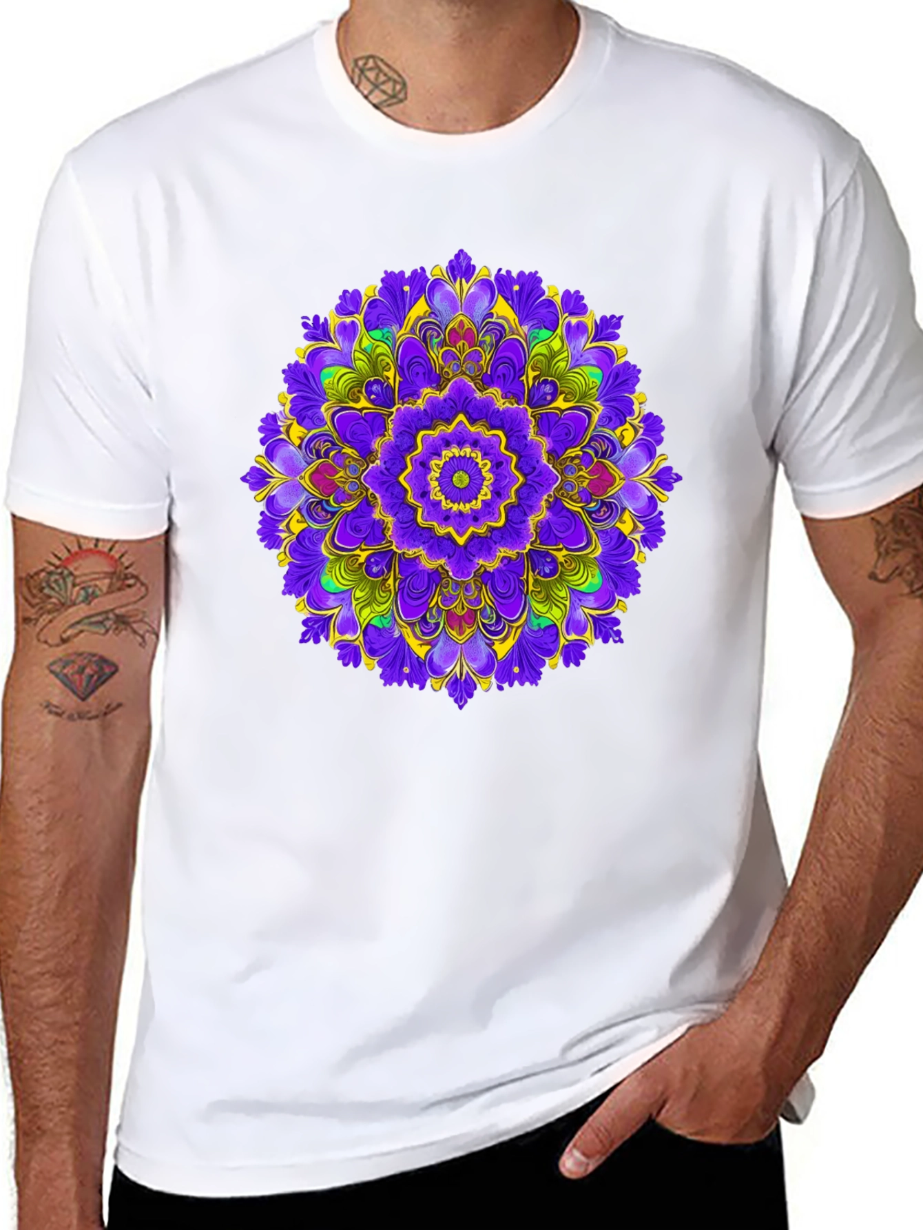Vibrant Mandala Graphic Print Black T-Shirt