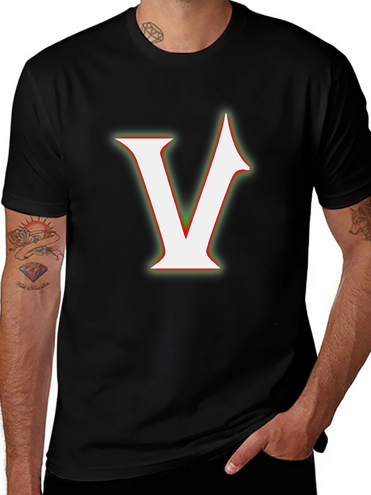 Bold Initial V Graphic Tee - Black Cotton Blend