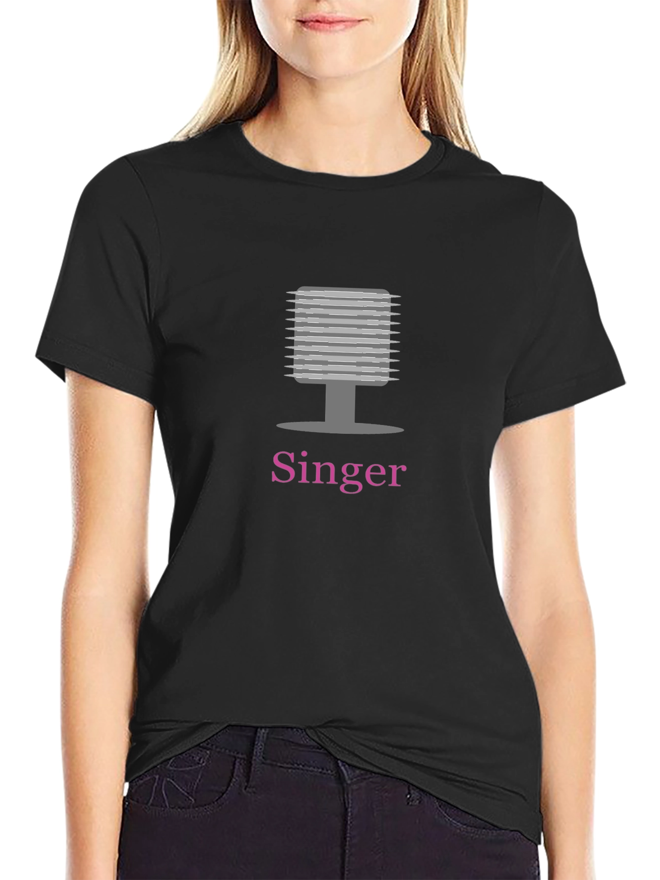 Singer T-Shirt Microphone Graphic Tee Mens Black
