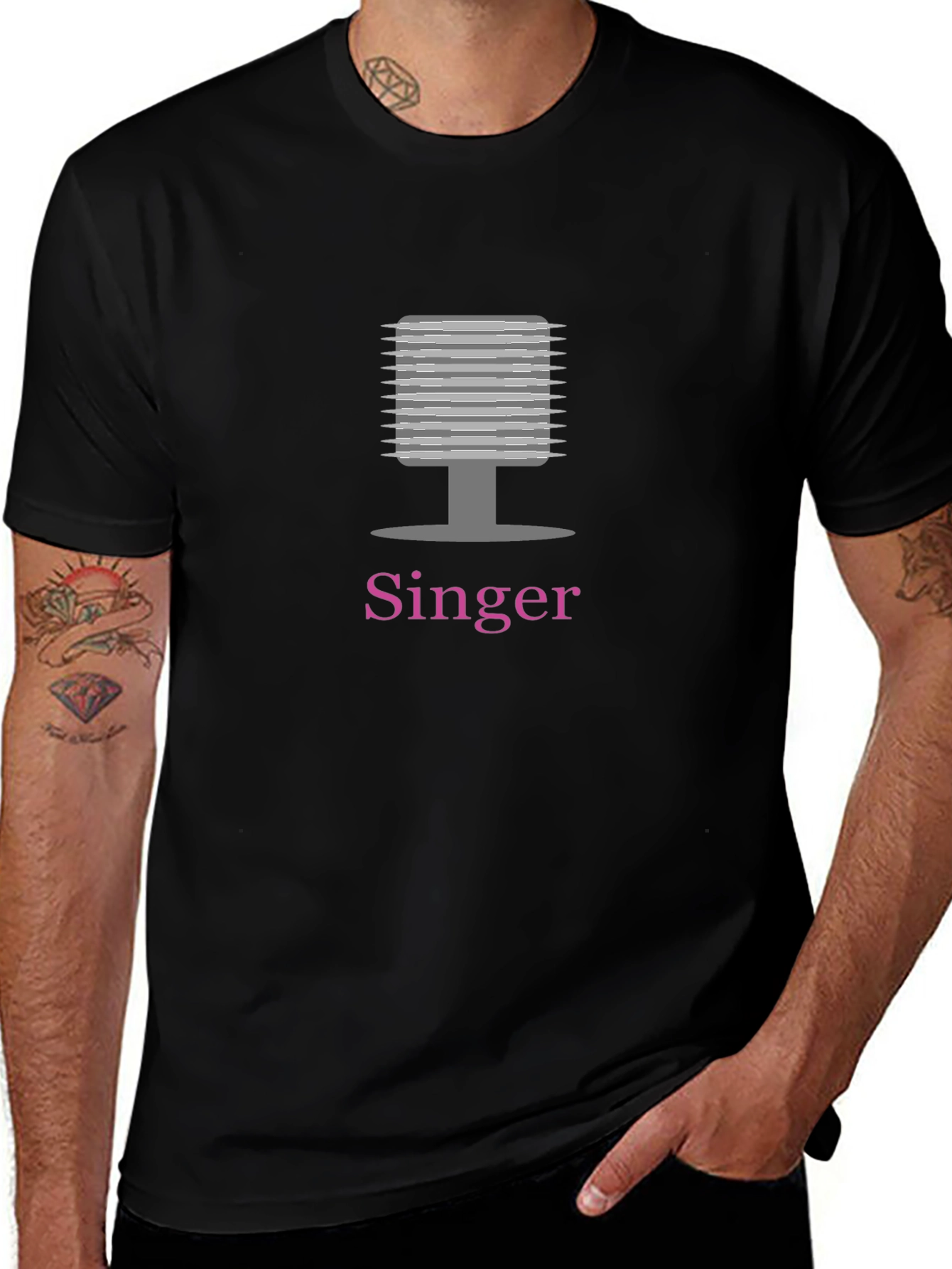 Singer T-Shirt Microphone Graphic Tee Mens Black