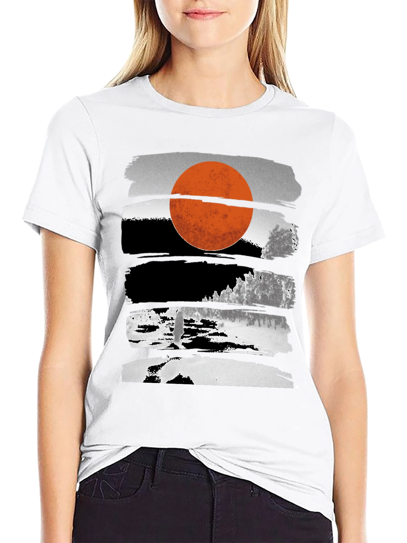 Abstract Sunset Graphic Tee - Modern Black T-Shirt