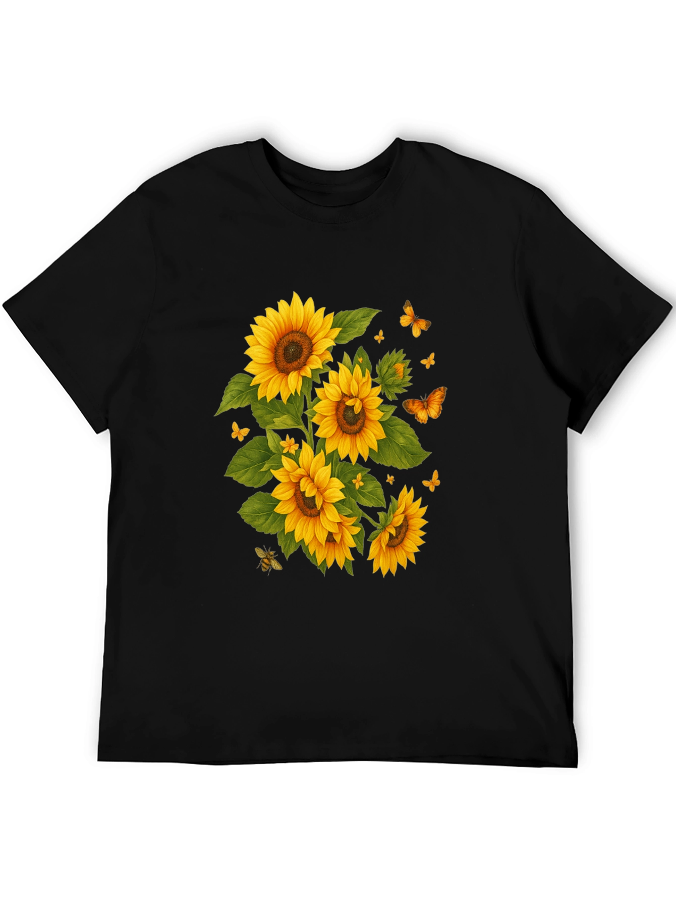 Sunflower & Butterfly Black T-Shirt