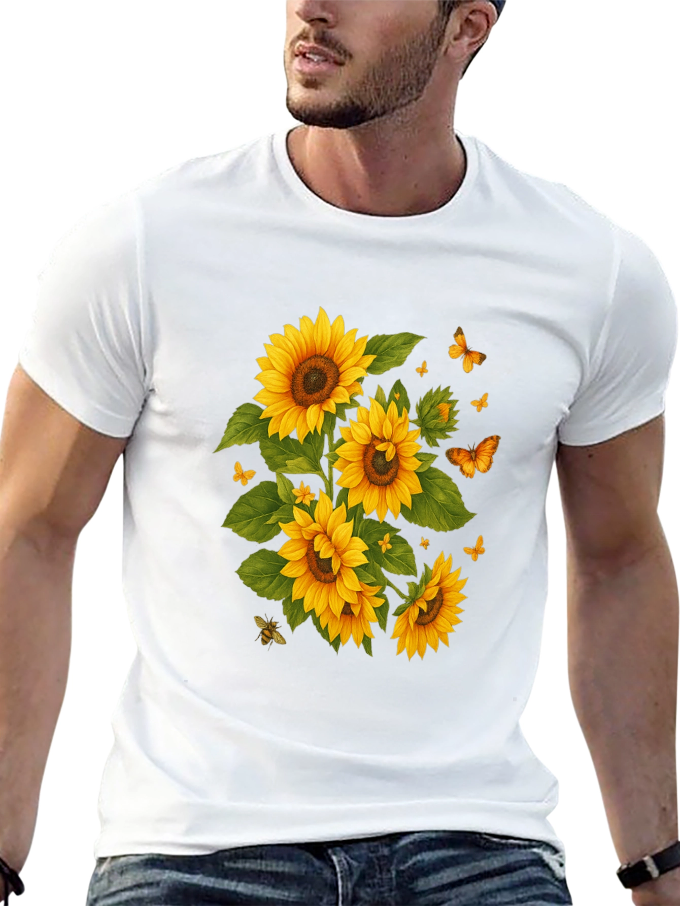 Sunflower & Butterfly Black T-Shirt