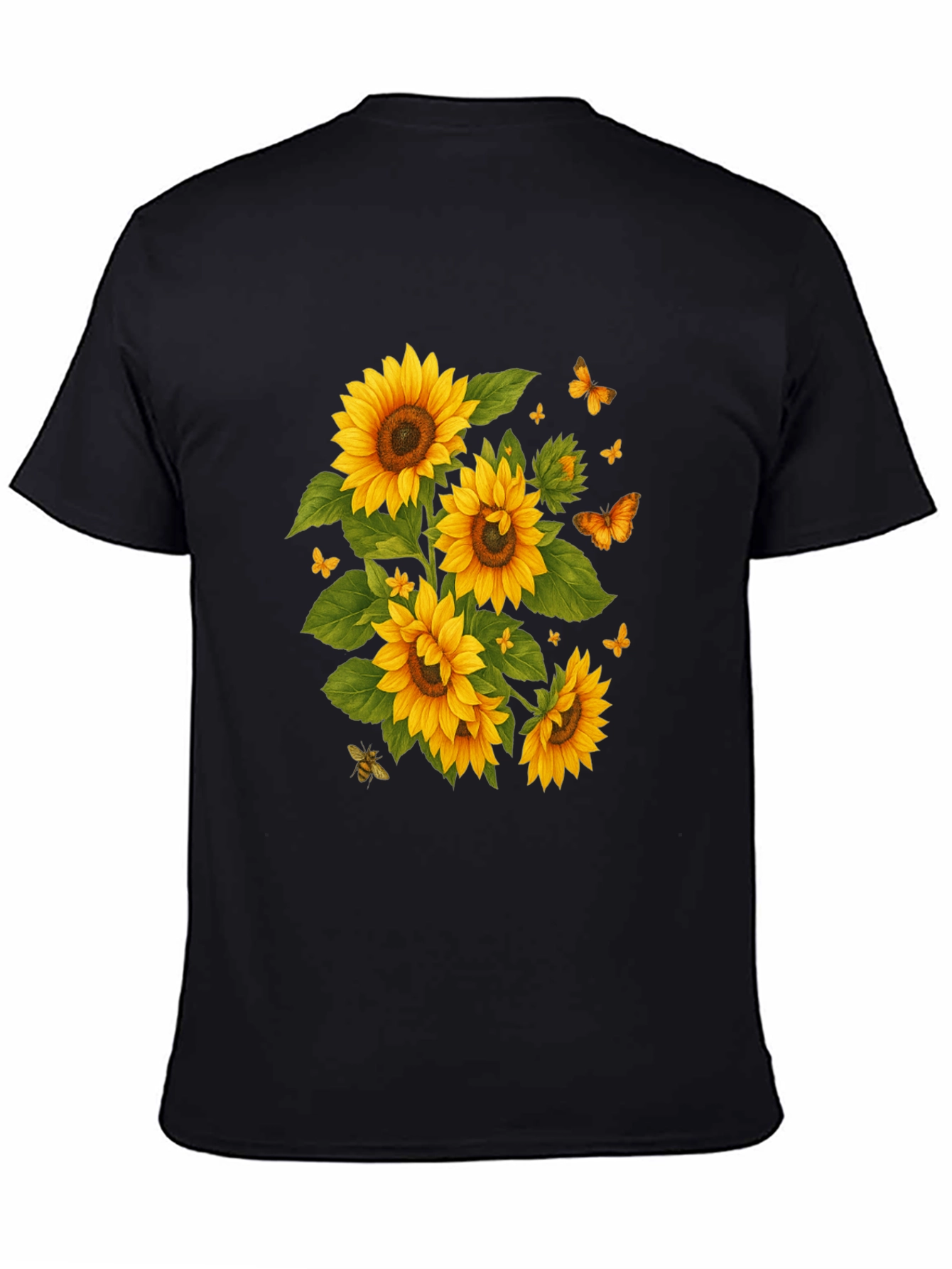 Sunflower & Butterfly Black T-Shirt