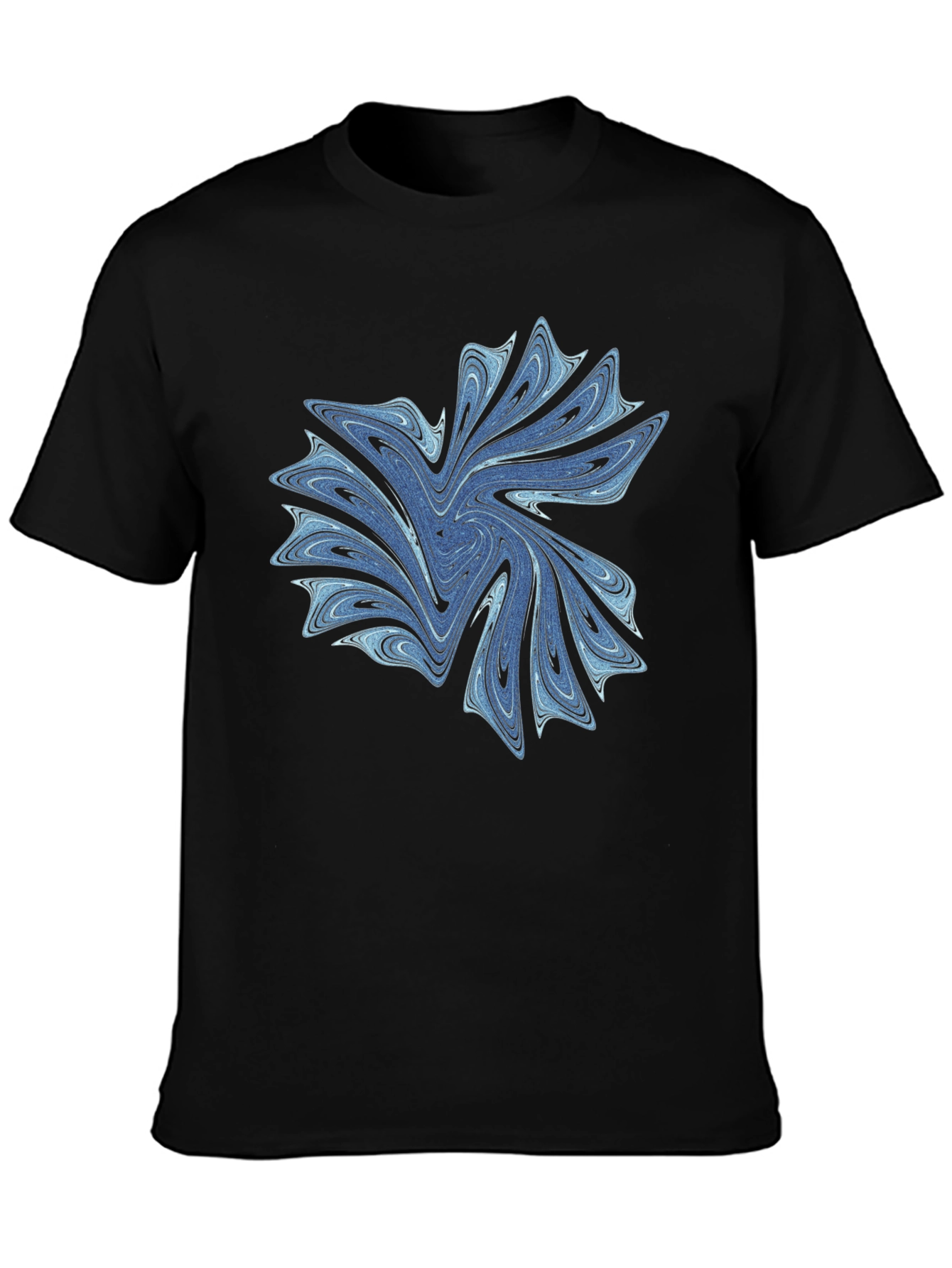 Abstract Blue Swirl Graphic Black T-Shirt