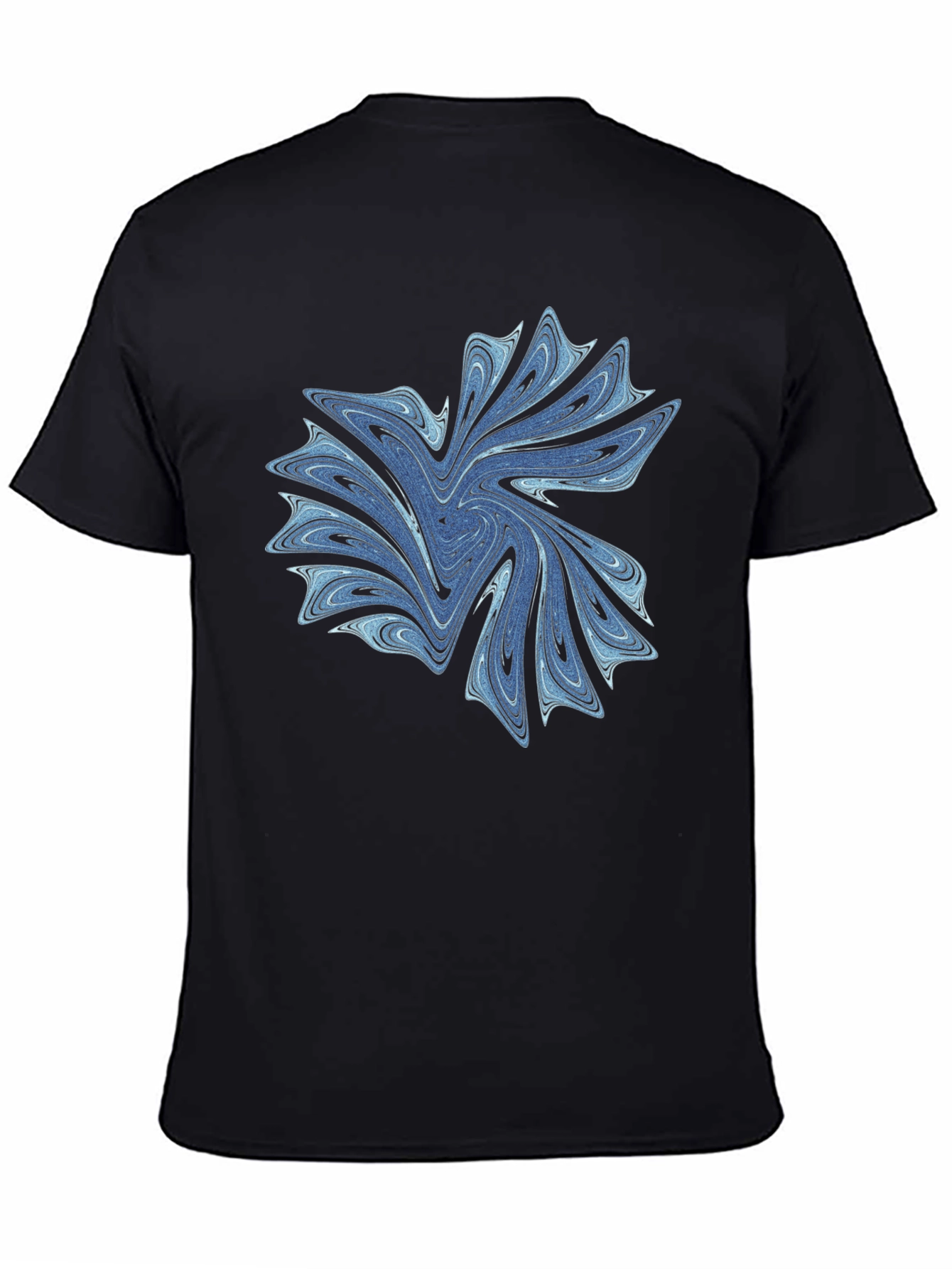 Abstract Blue Swirl Graphic Black T-Shirt