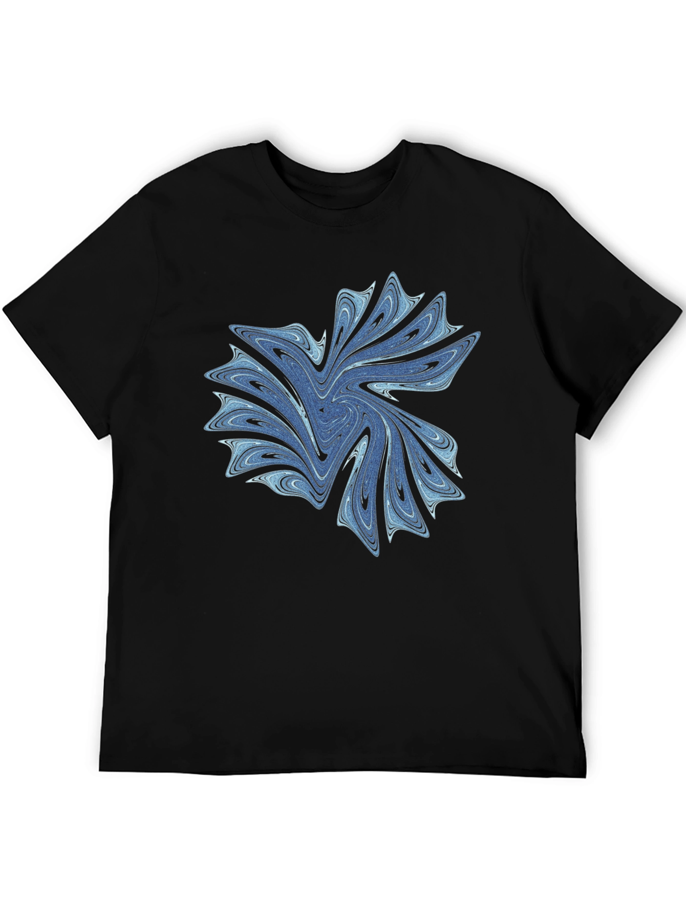 Abstract Blue Swirl Graphic Black T-Shirt