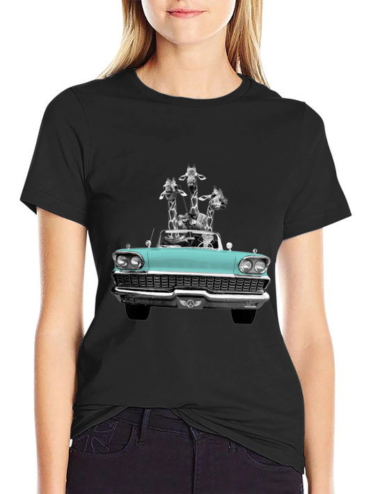 Giraffe Car T-Shirt - Quirky Graphic Tee