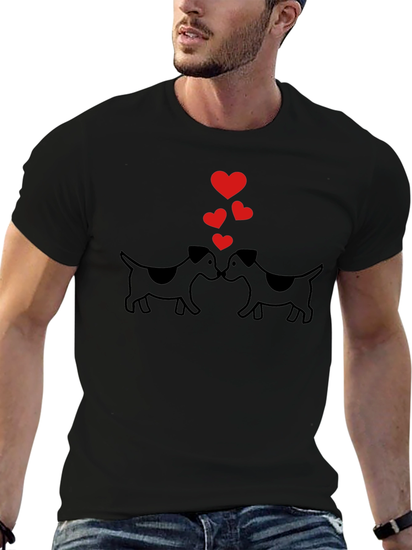 Dog Lovers T-Shirt - Kissing Dogs & Hearts