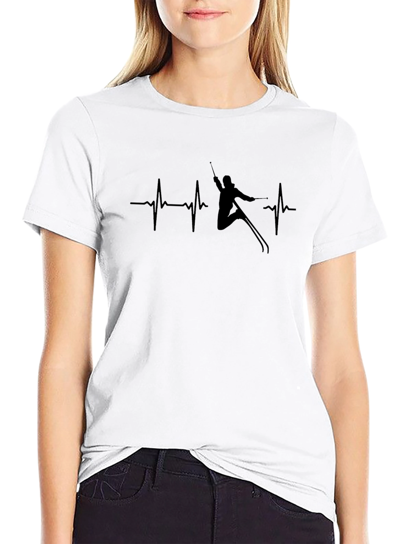 Ski Heartbeat T-Shirt - Black Skiing Passion Tee