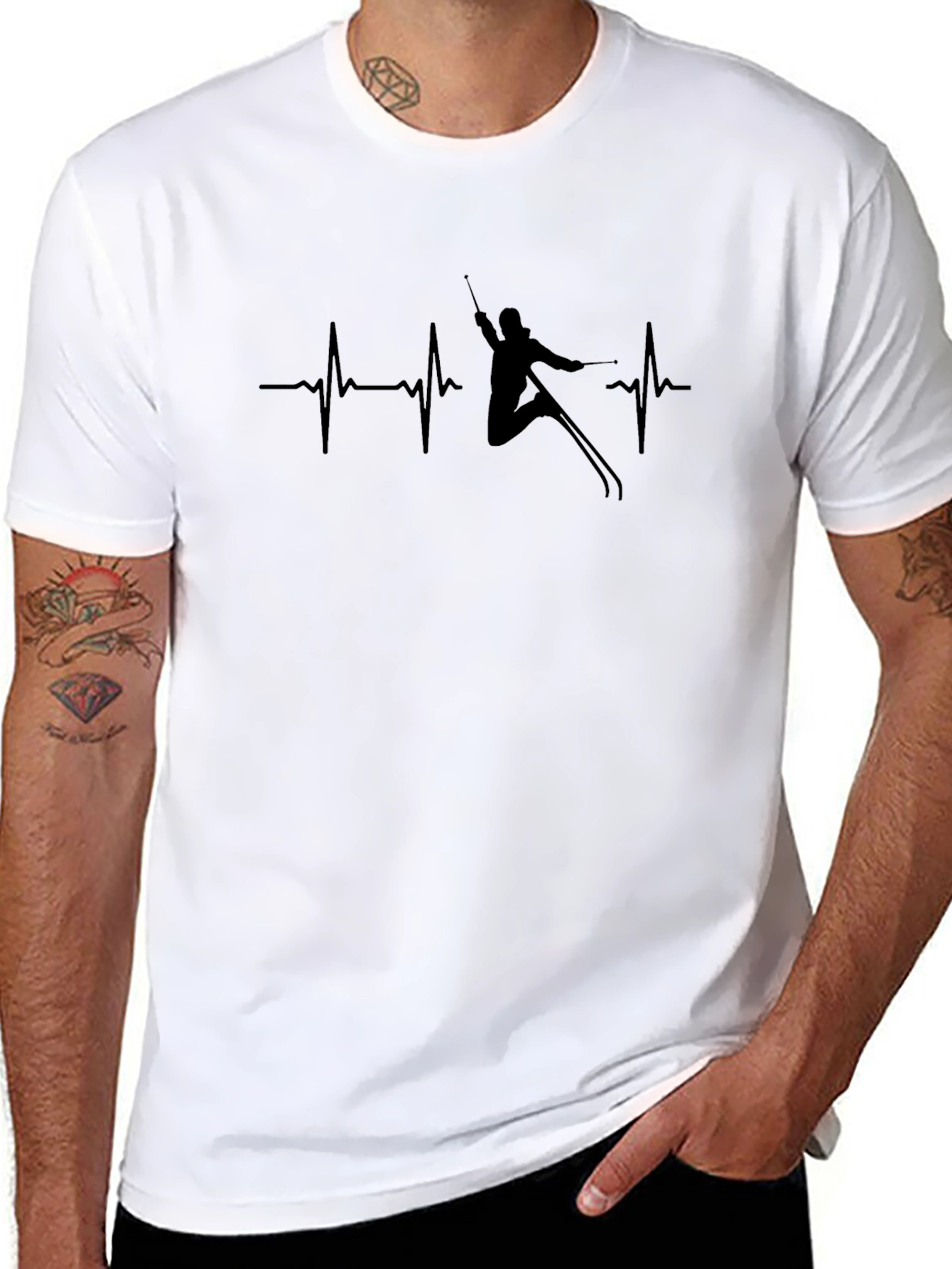 Ski Heartbeat T-Shirt - Black Skiing Passion Tee