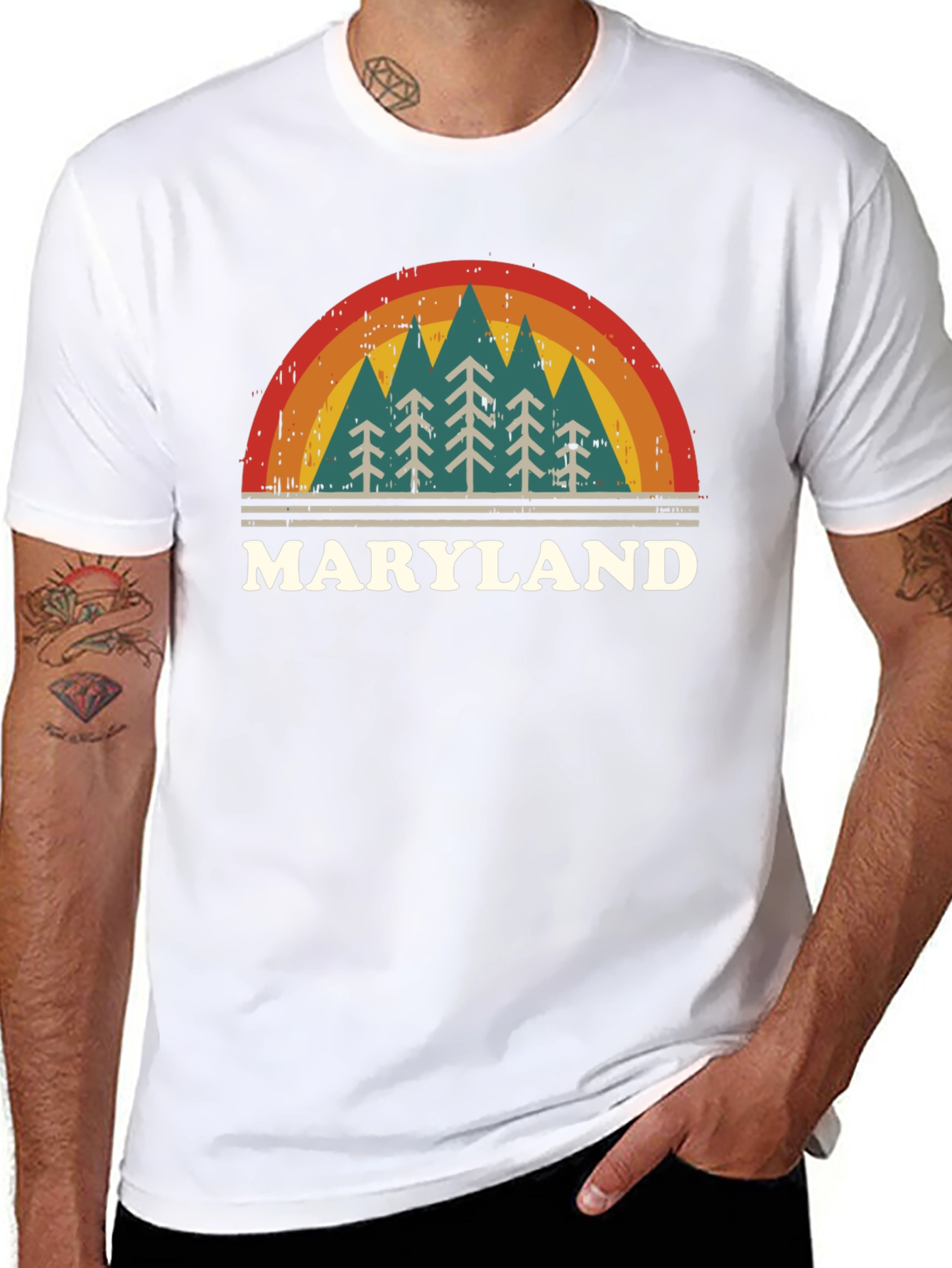 Maryland Retro Rainbow Tree Graphic T-Shirt