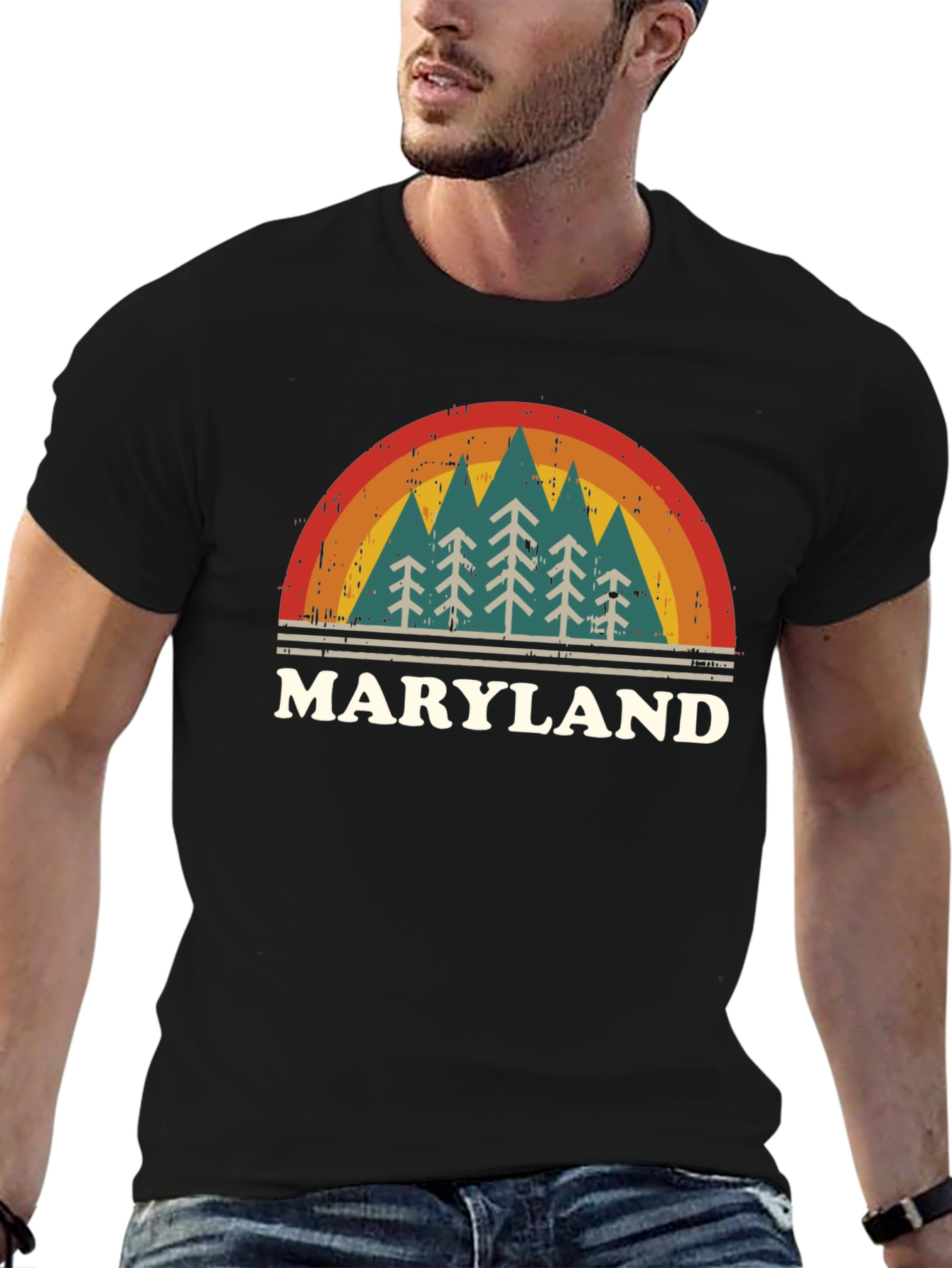 Maryland Retro Rainbow Tree Graphic T-Shirt