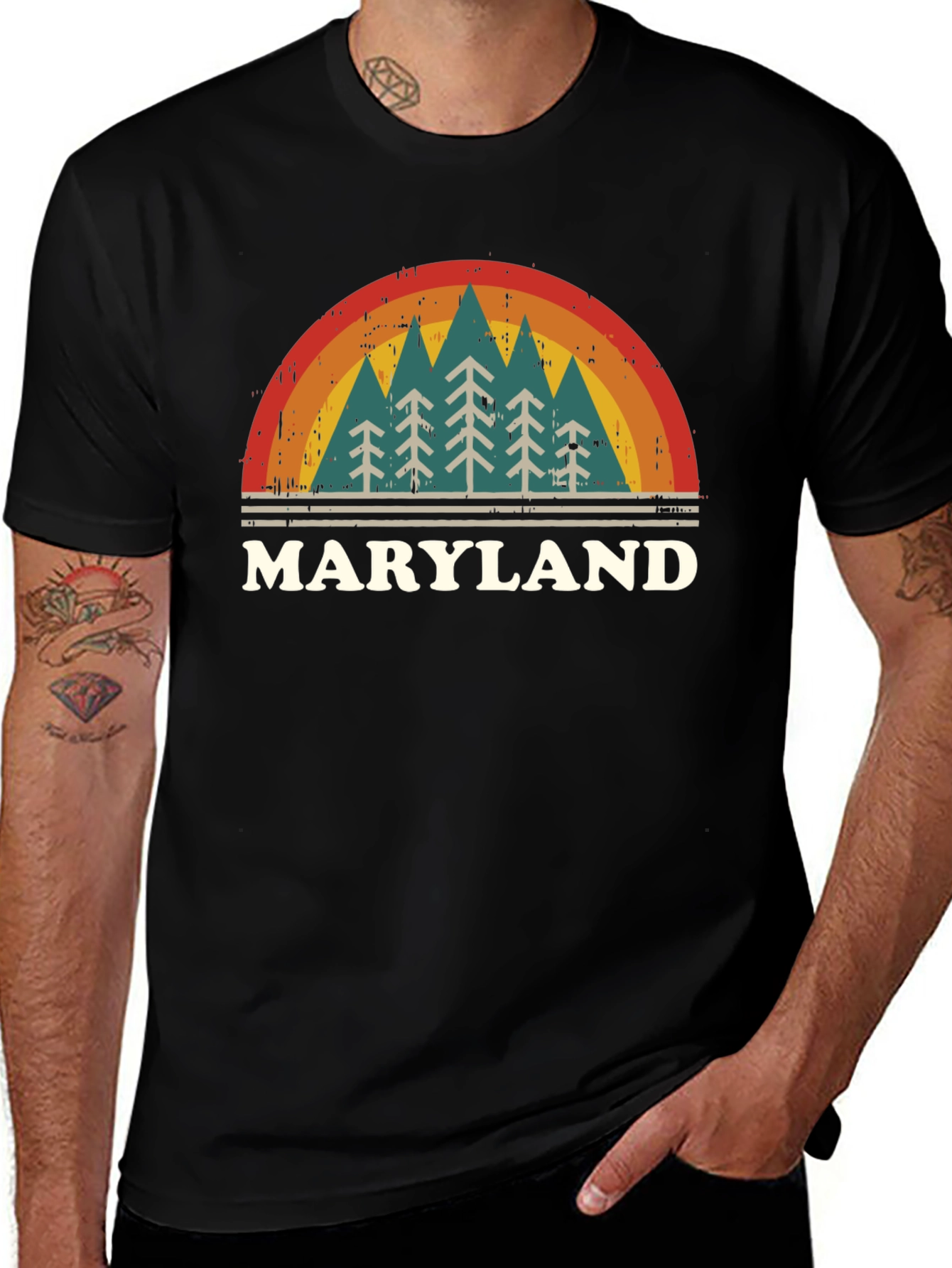 Maryland Retro Rainbow Tree Graphic T-Shirt