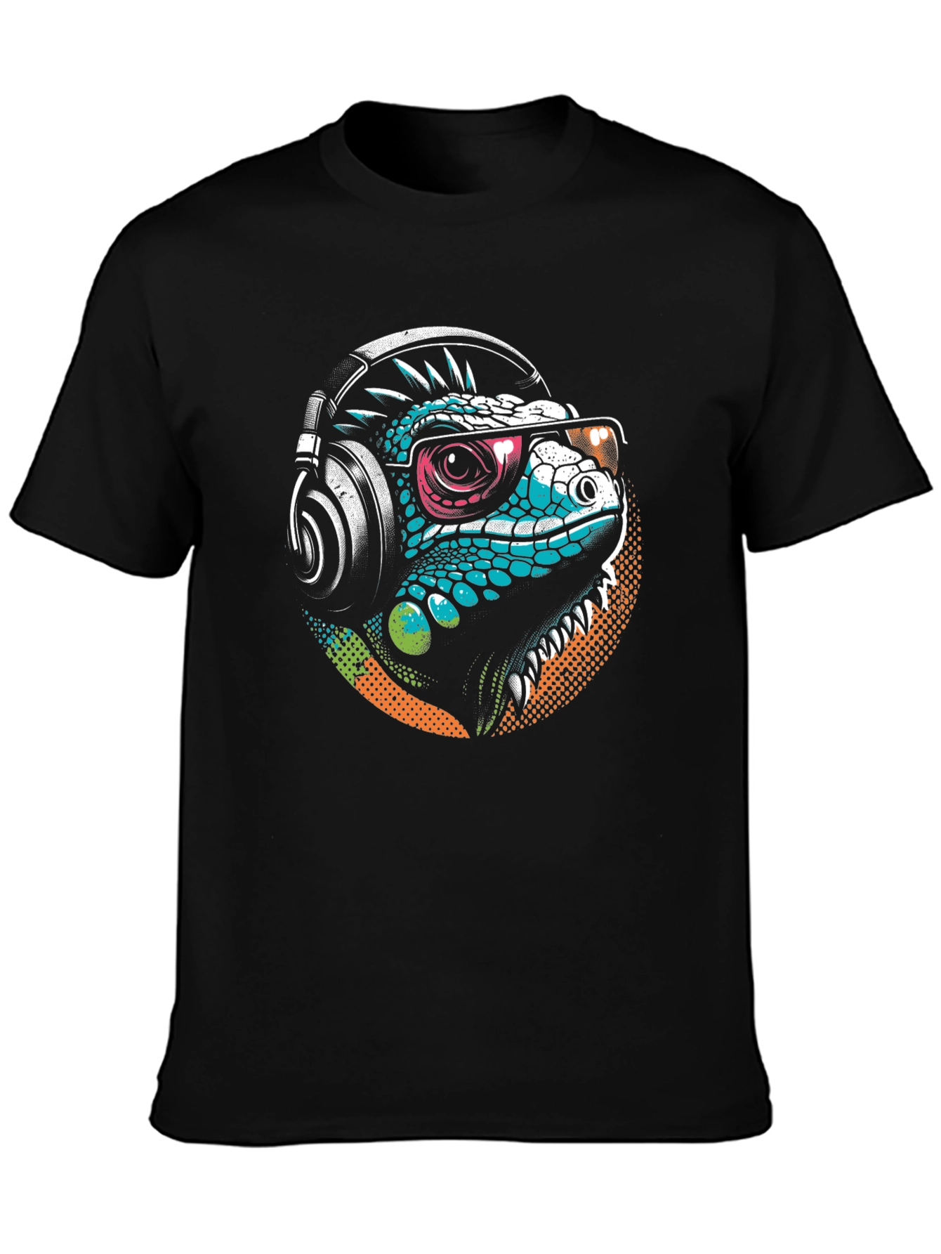 Cool Iguana Tee: Stylish Lizard with Headphones