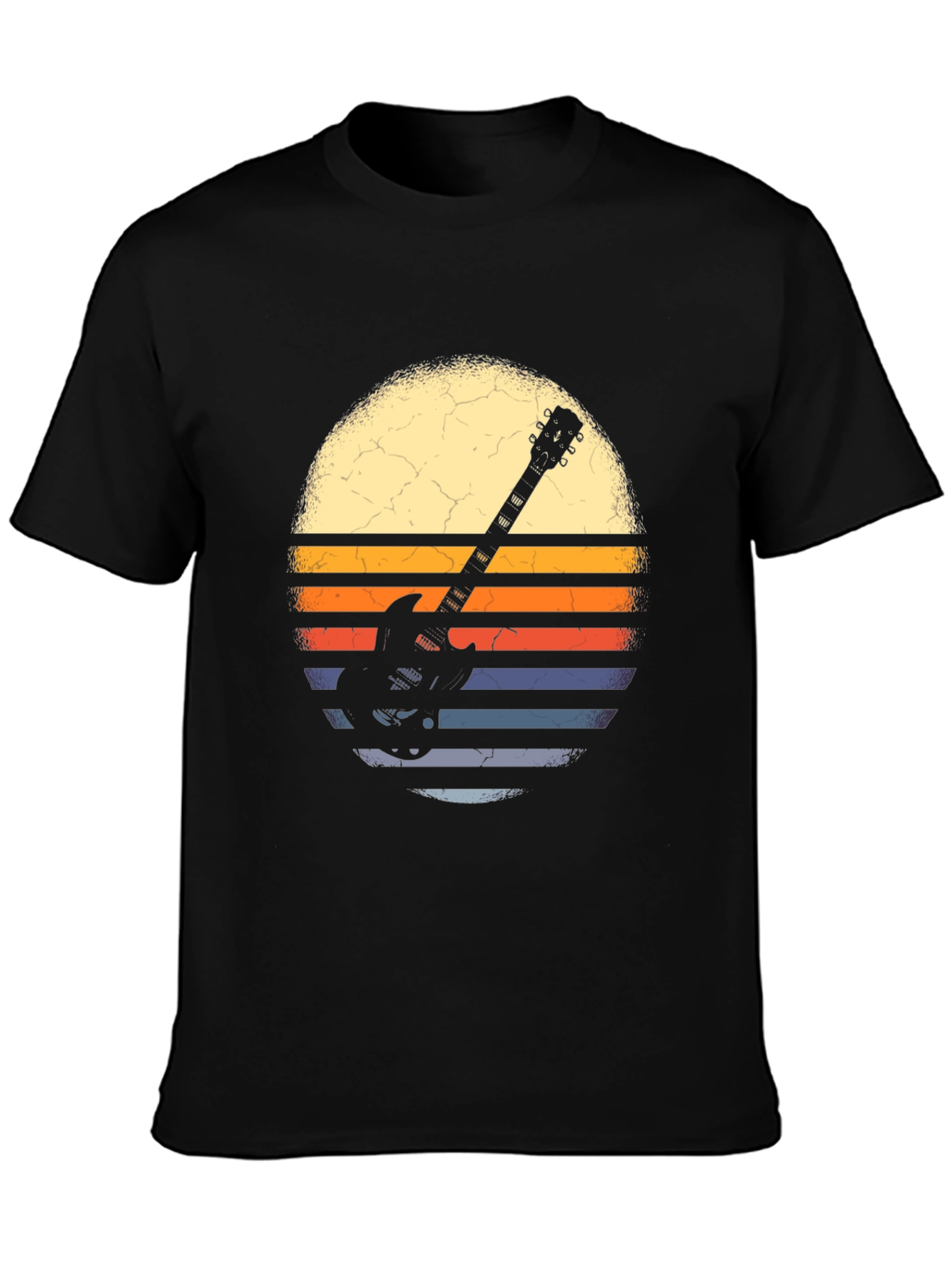 Retro Guitar Sunset Graphic Tee - Black