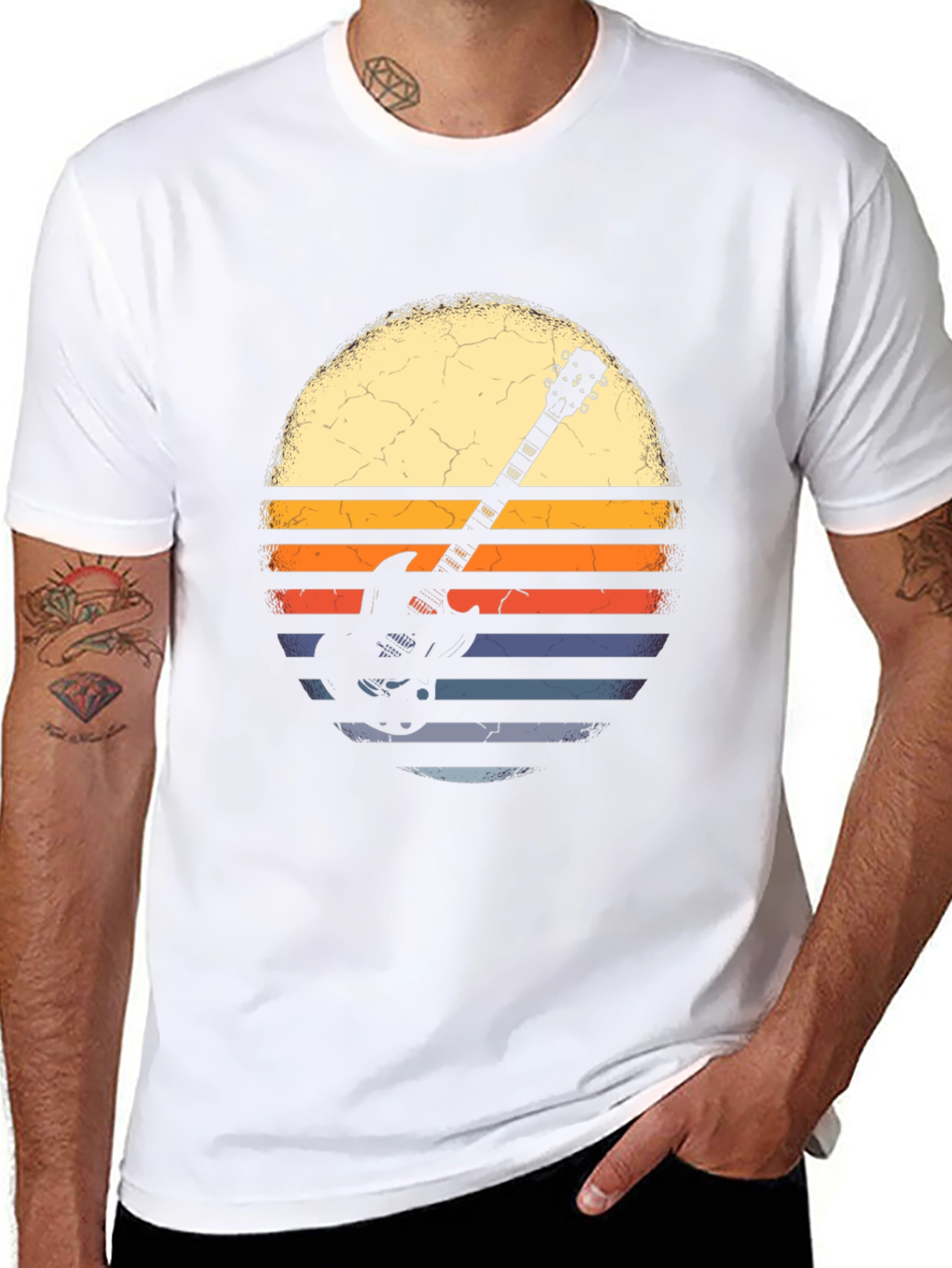 Retro Guitar Sunset Graphic Tee - Black