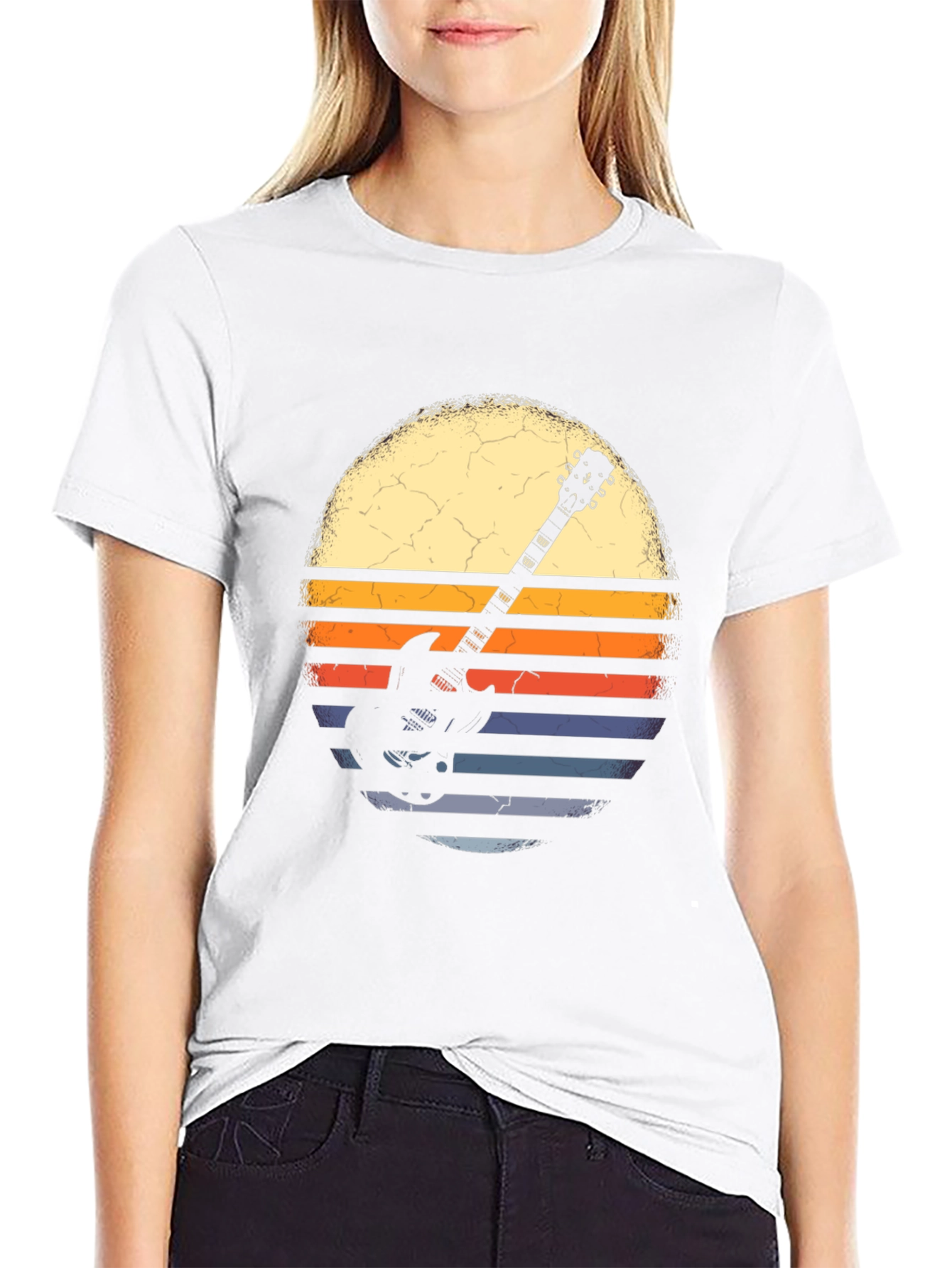 Retro Guitar Sunset Graphic Tee - Black