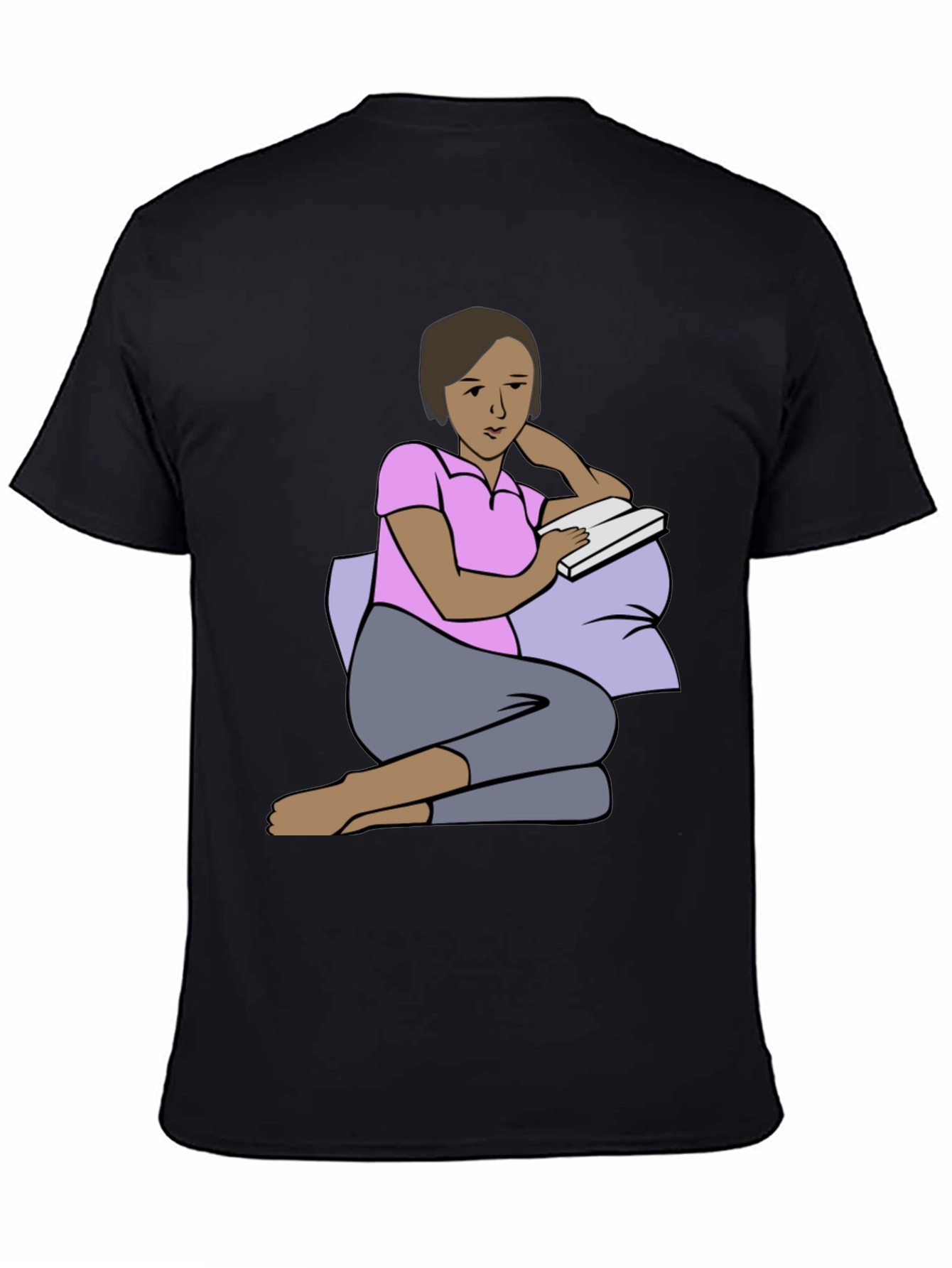 Reading Woman Graphic Tee - Soft Black Cotton