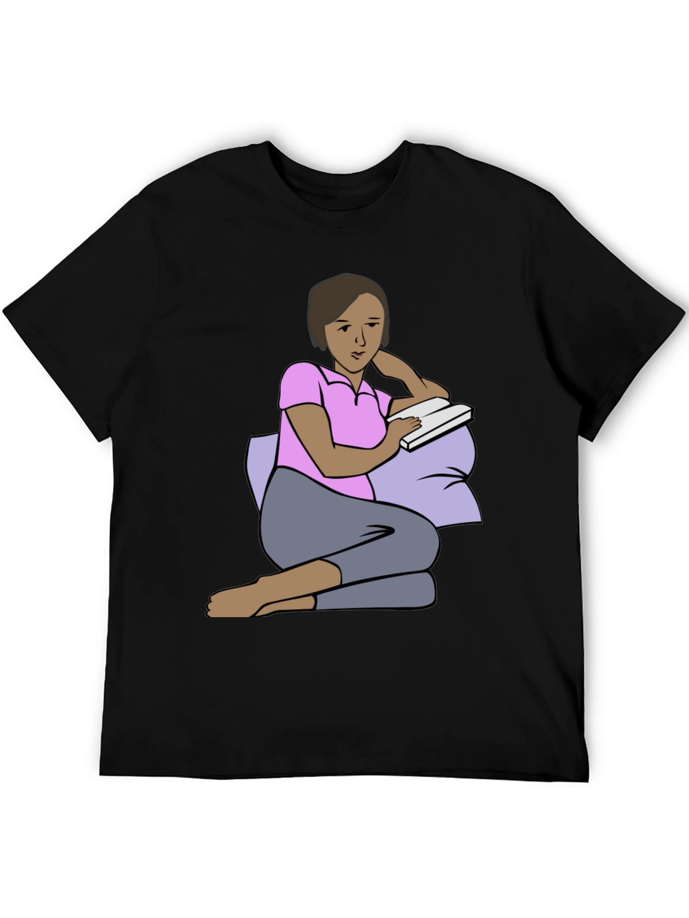 Reading Woman Graphic Tee - Soft Black Cotton