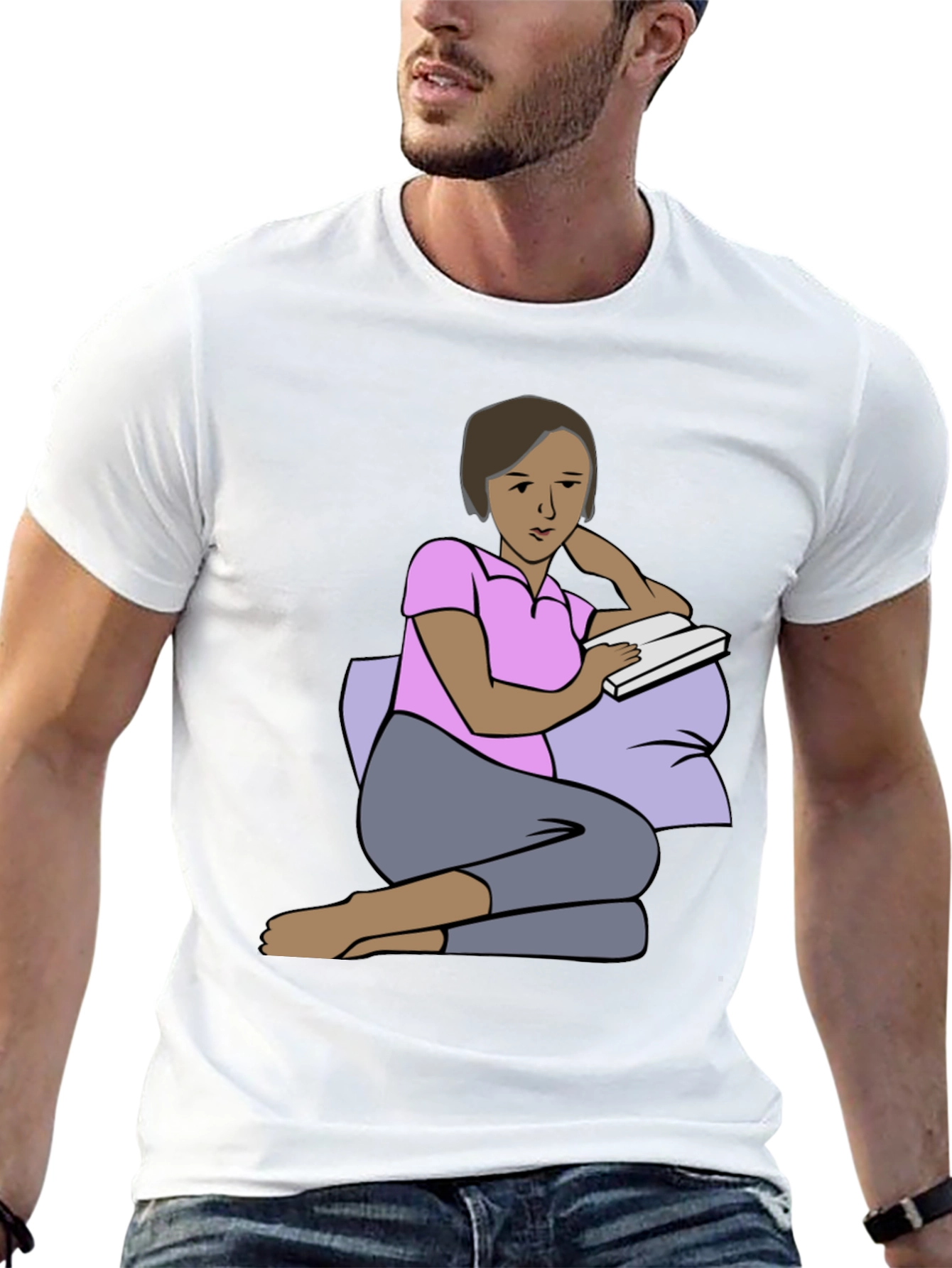 Reading Woman Graphic Tee - Soft Black Cotton