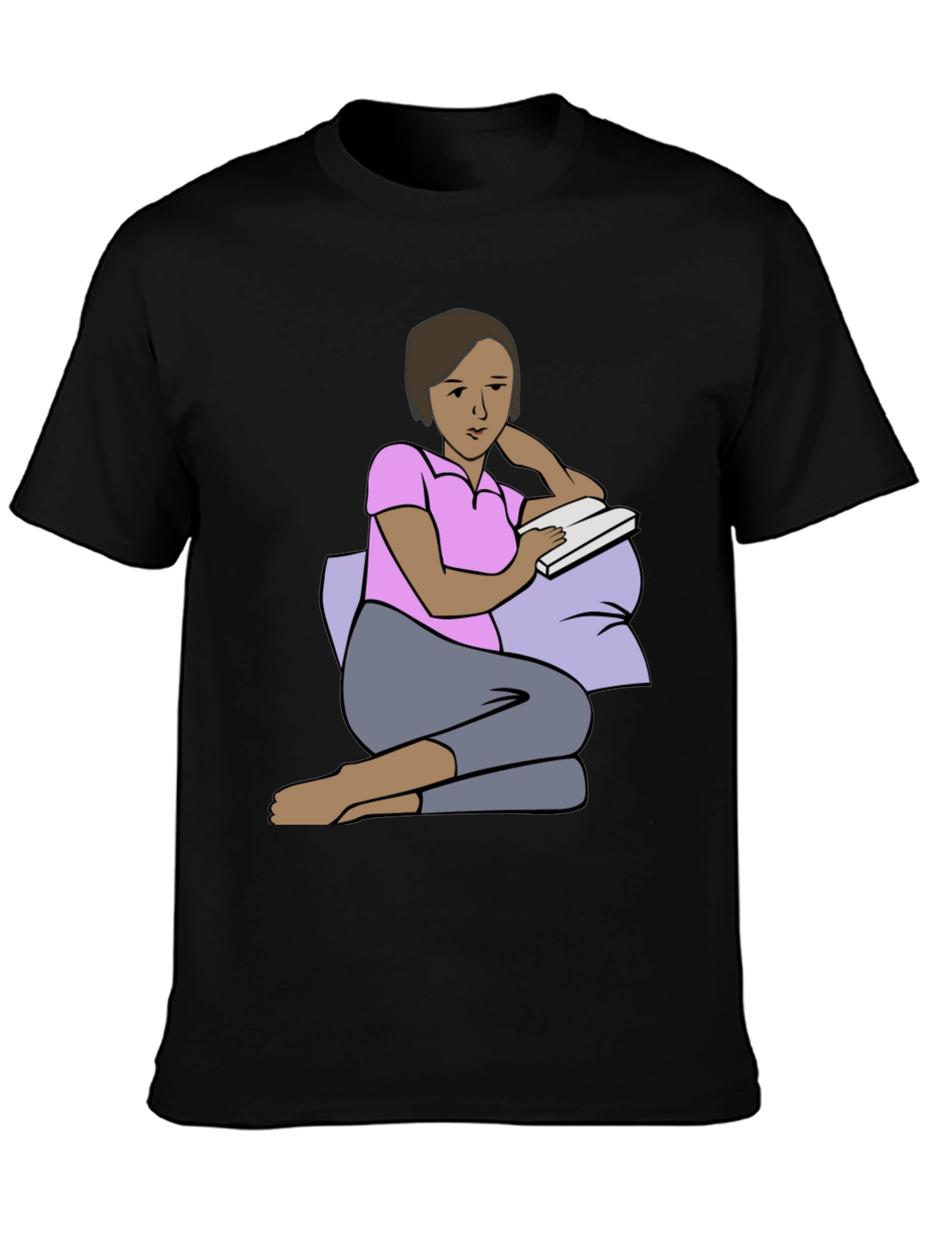 Reading Woman Graphic Tee - Soft Black Cotton