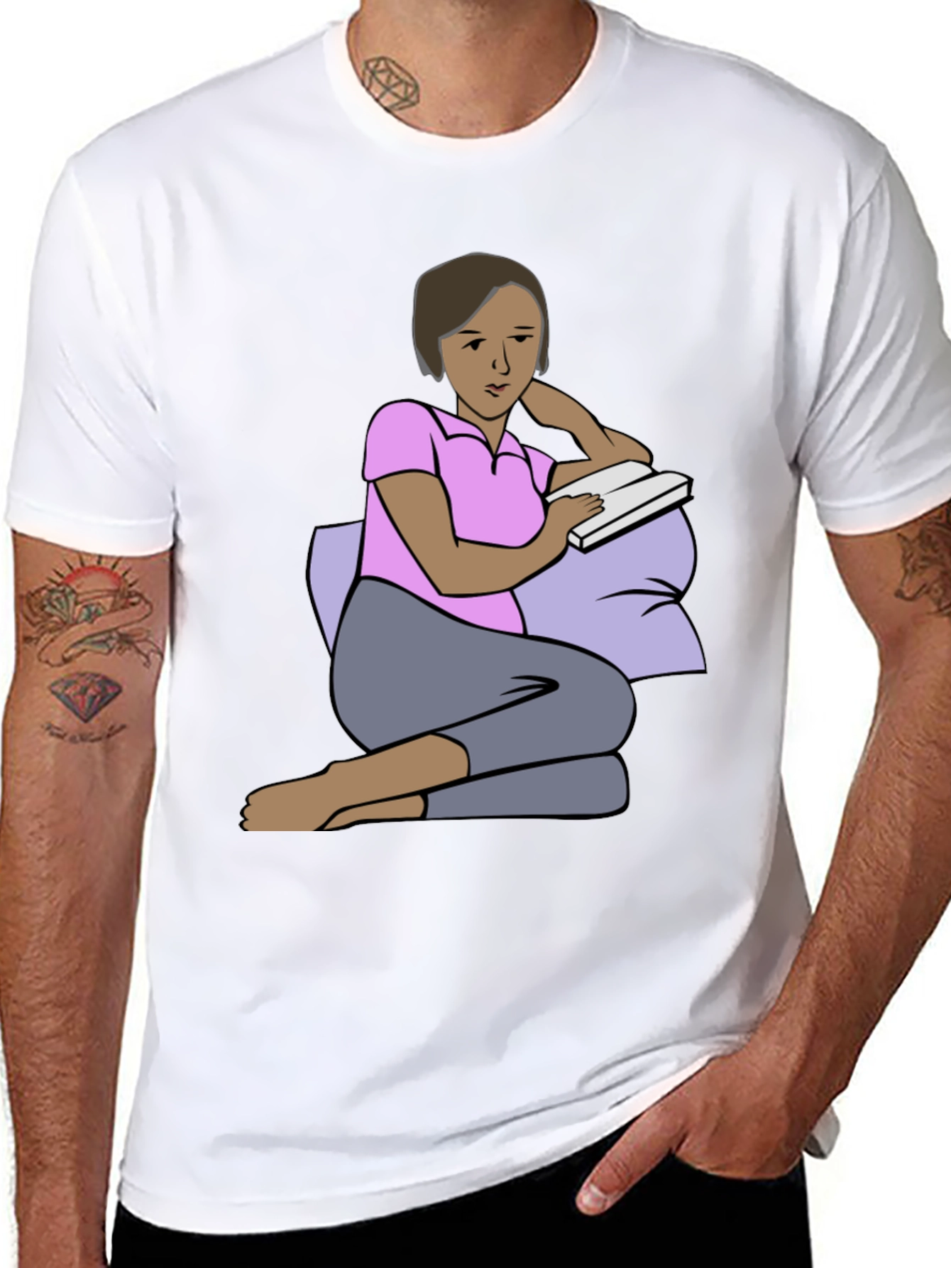Reading Woman Graphic Tee - Soft Black Cotton
