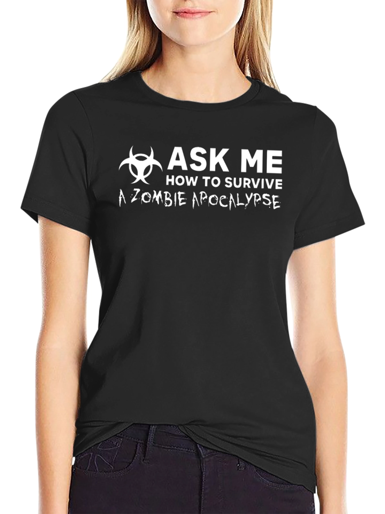 Zombie Apocalypse Survival Ask Me Black T-Shirt