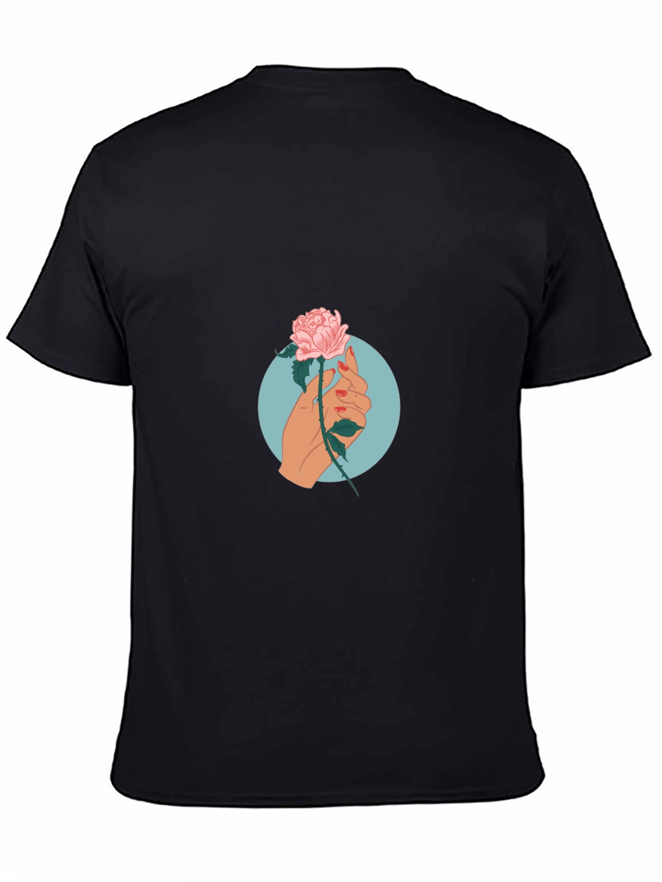 Rose Hand Graphic Print Tee - Casual Black T-Shirt