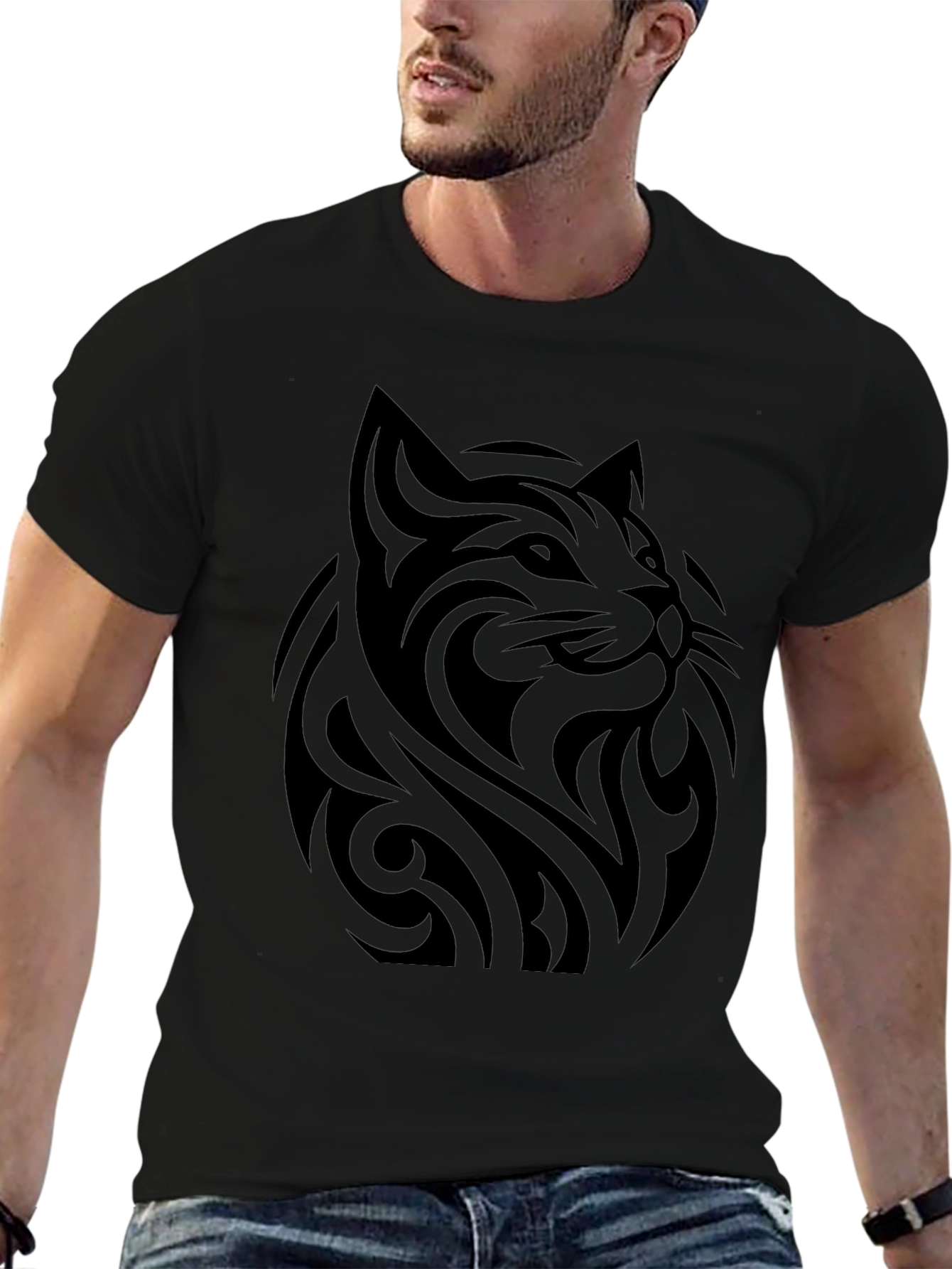 Black Cat Tribal Art Mens T-Shirt