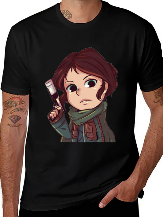 Cartoon Girl with Gun Graphic T-Shirt