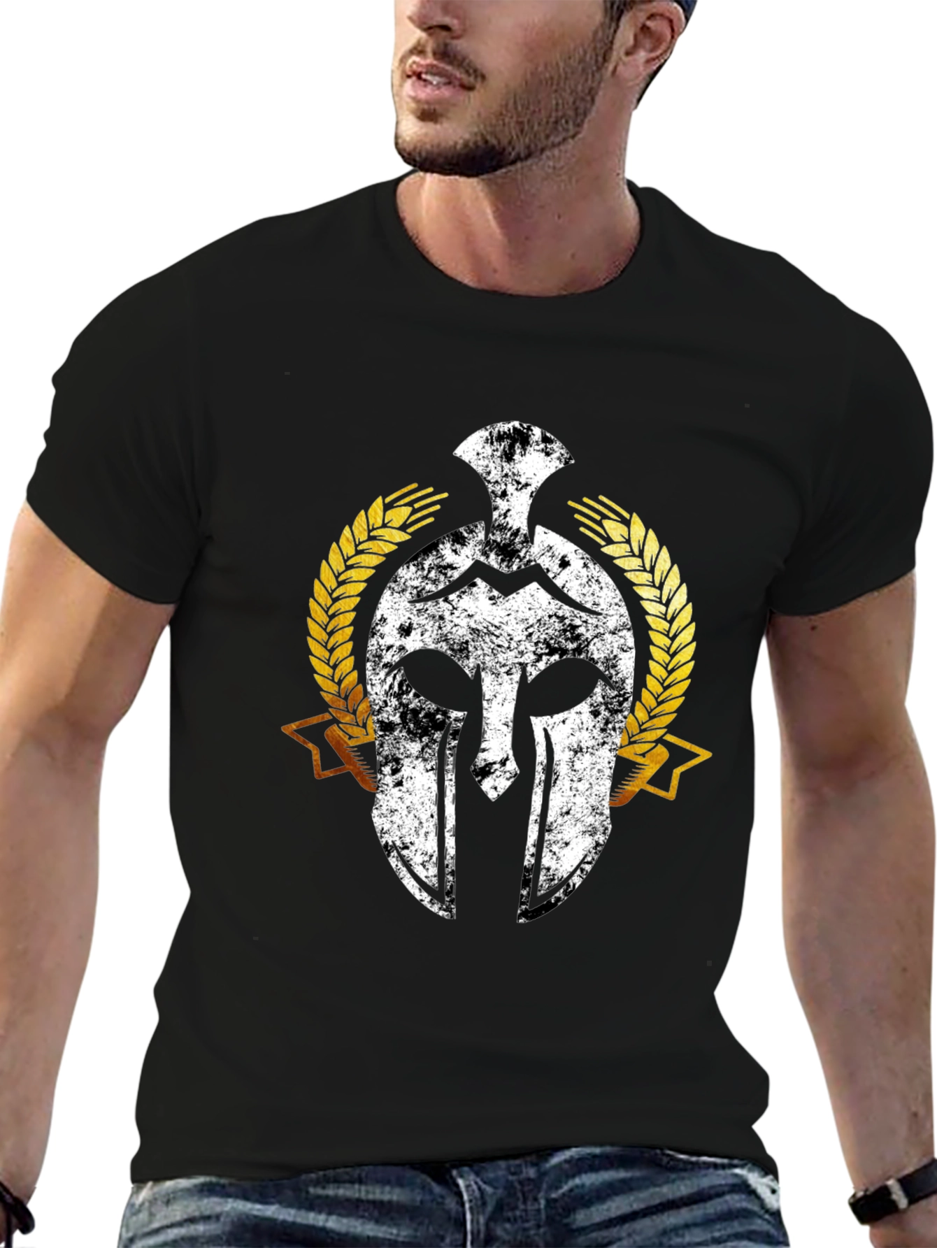 Spartan Warrior Helmet Graphic T-Shirt - Black