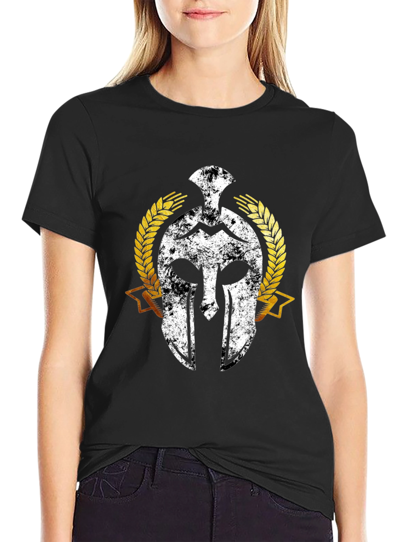 Spartan Warrior Helmet Graphic T-Shirt - Black