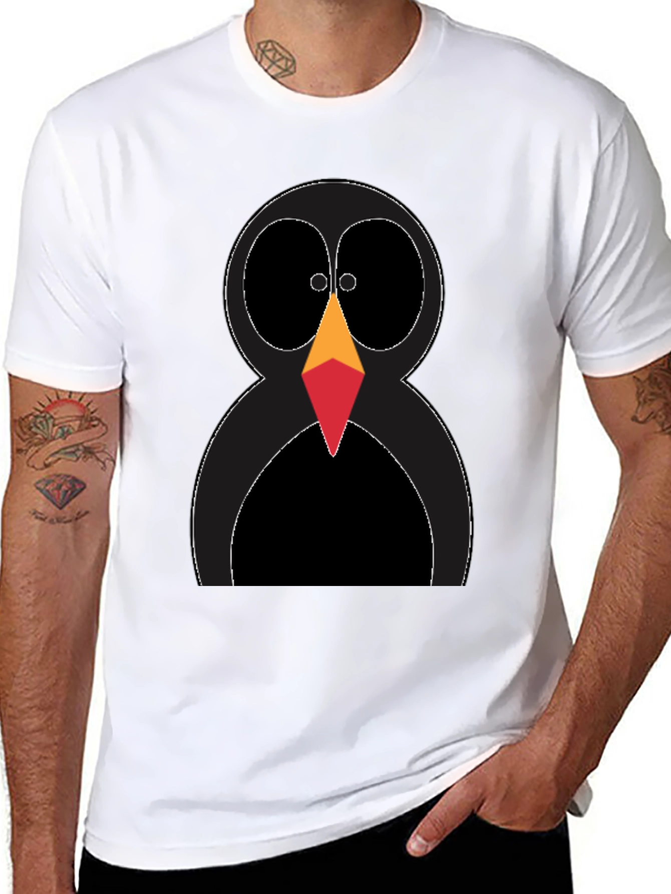 Funky Penguin Graphic Tee - Black Cotton T-Shirt