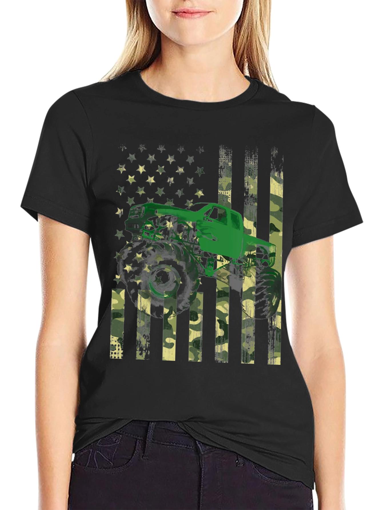 Monster Truck American Flag Graphic T-Shirt