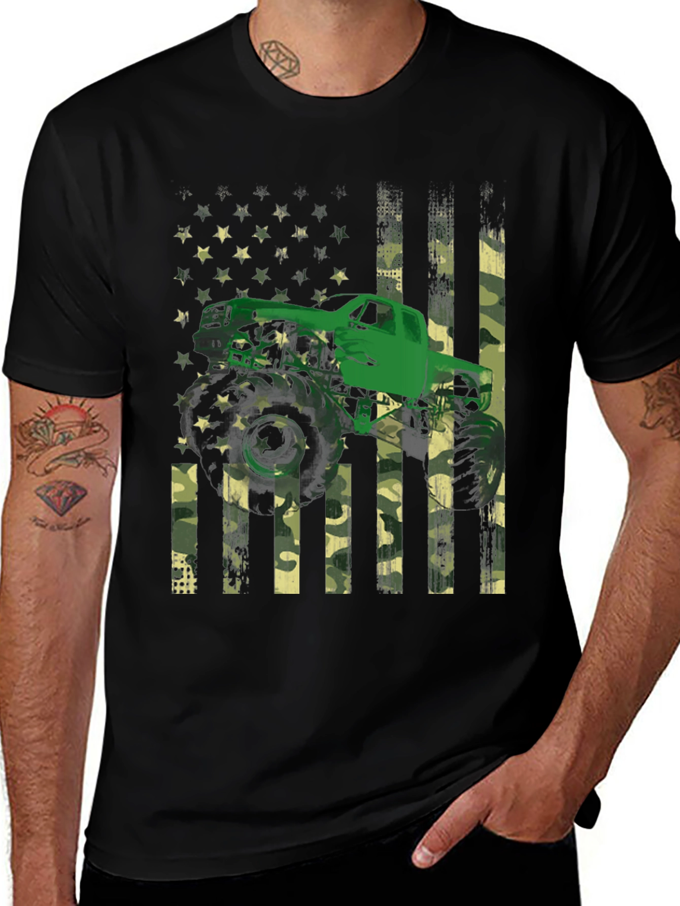 Monster Truck American Flag Graphic T-Shirt