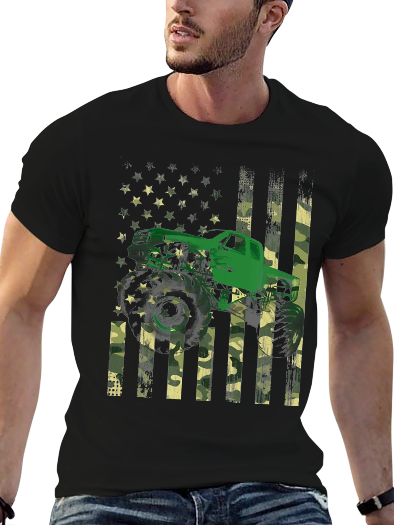 Monster Truck American Flag Graphic T-Shirt