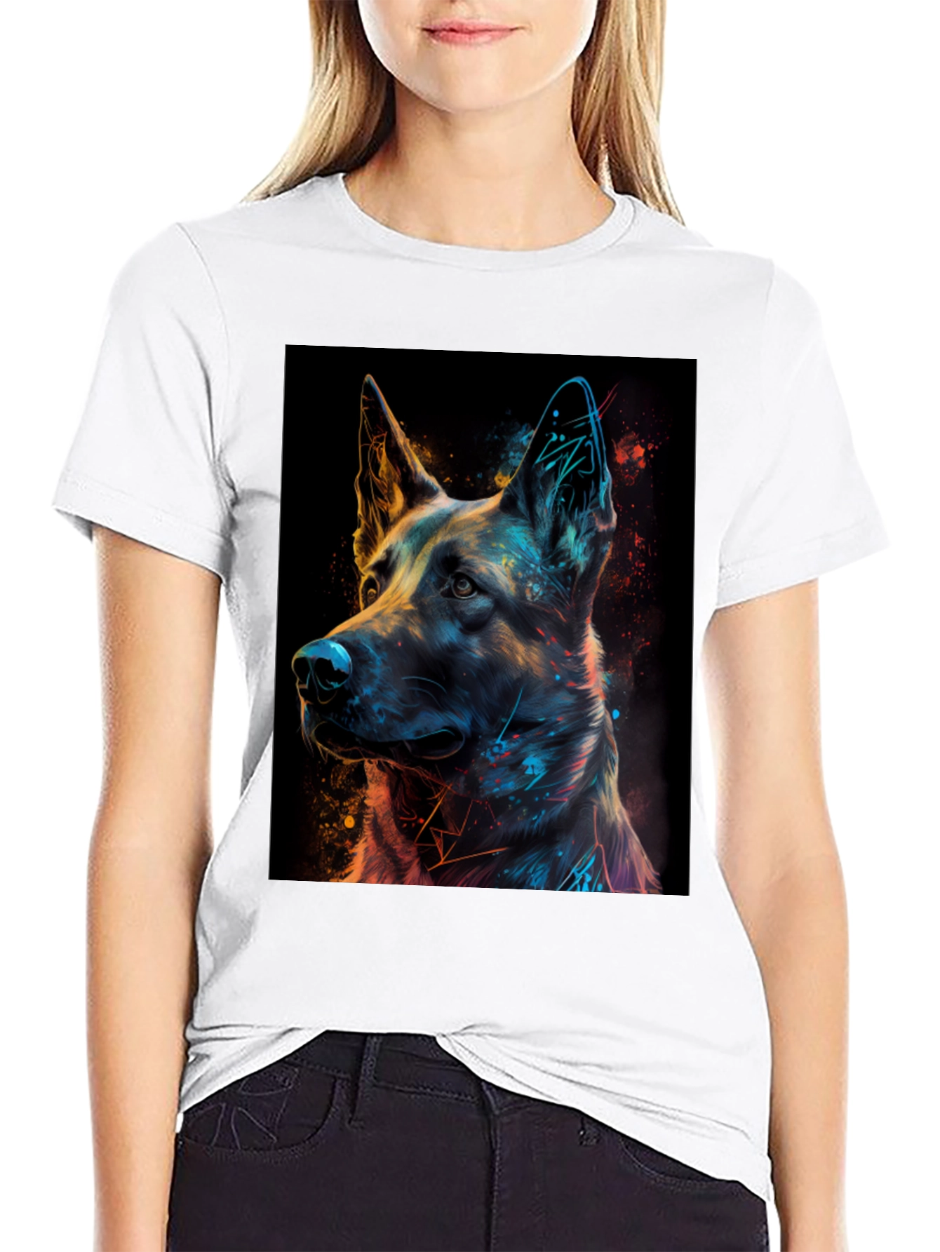 German Shepherd Art Print Black T-Shirt