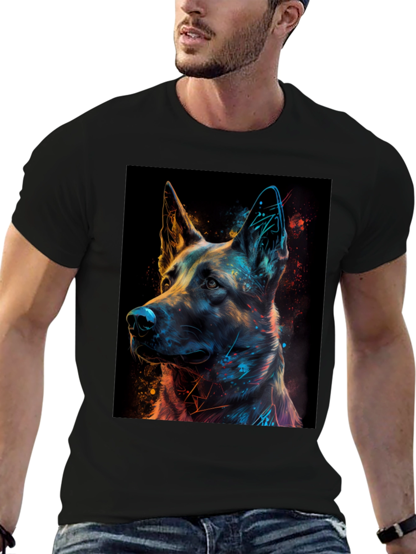 German Shepherd Art Print Black T-Shirt