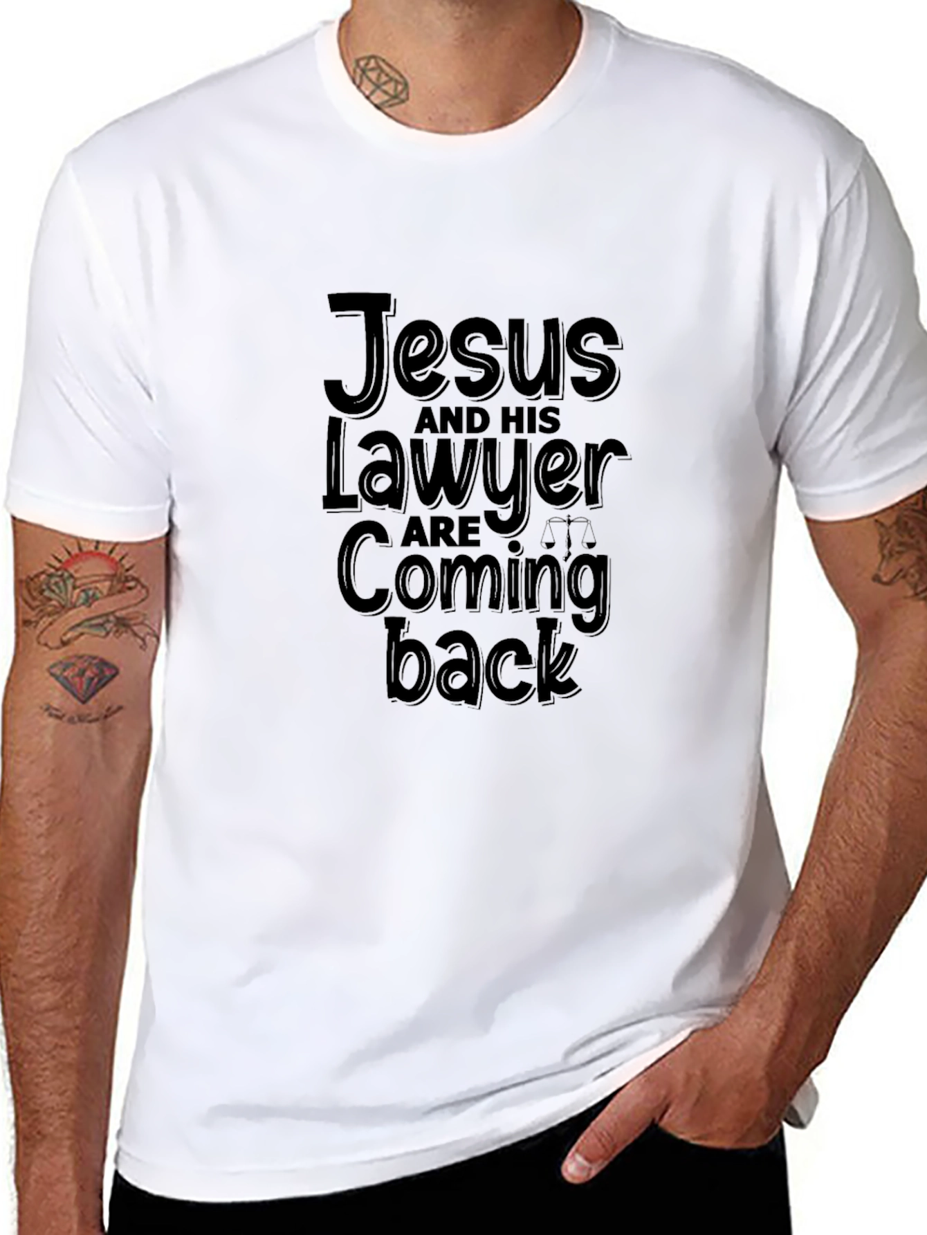 Jesus and His Lawyer Coming Back Black T-Shirt
