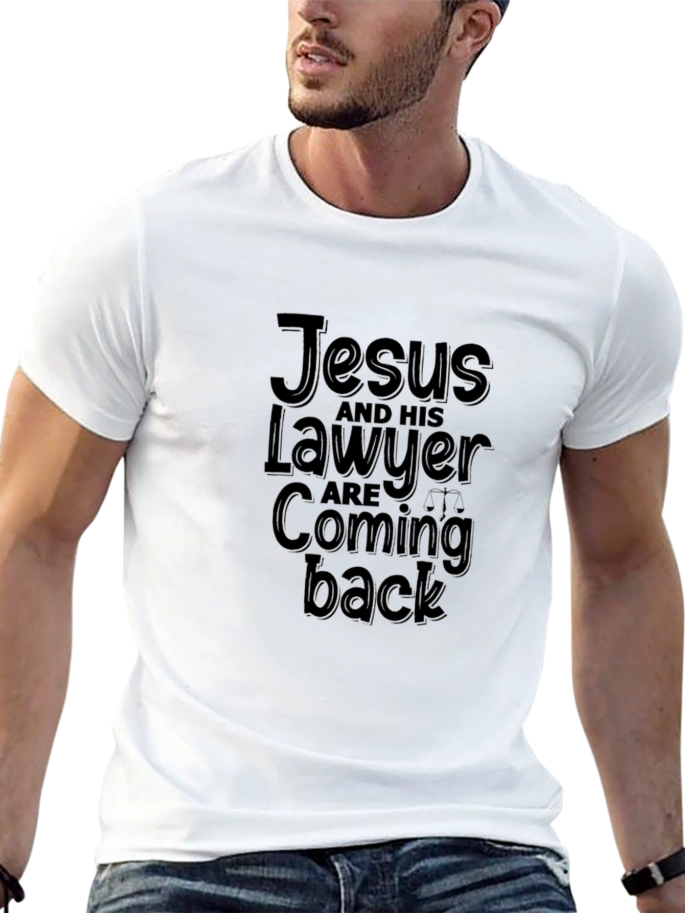 Jesus and His Lawyer Coming Back Black T-Shirt