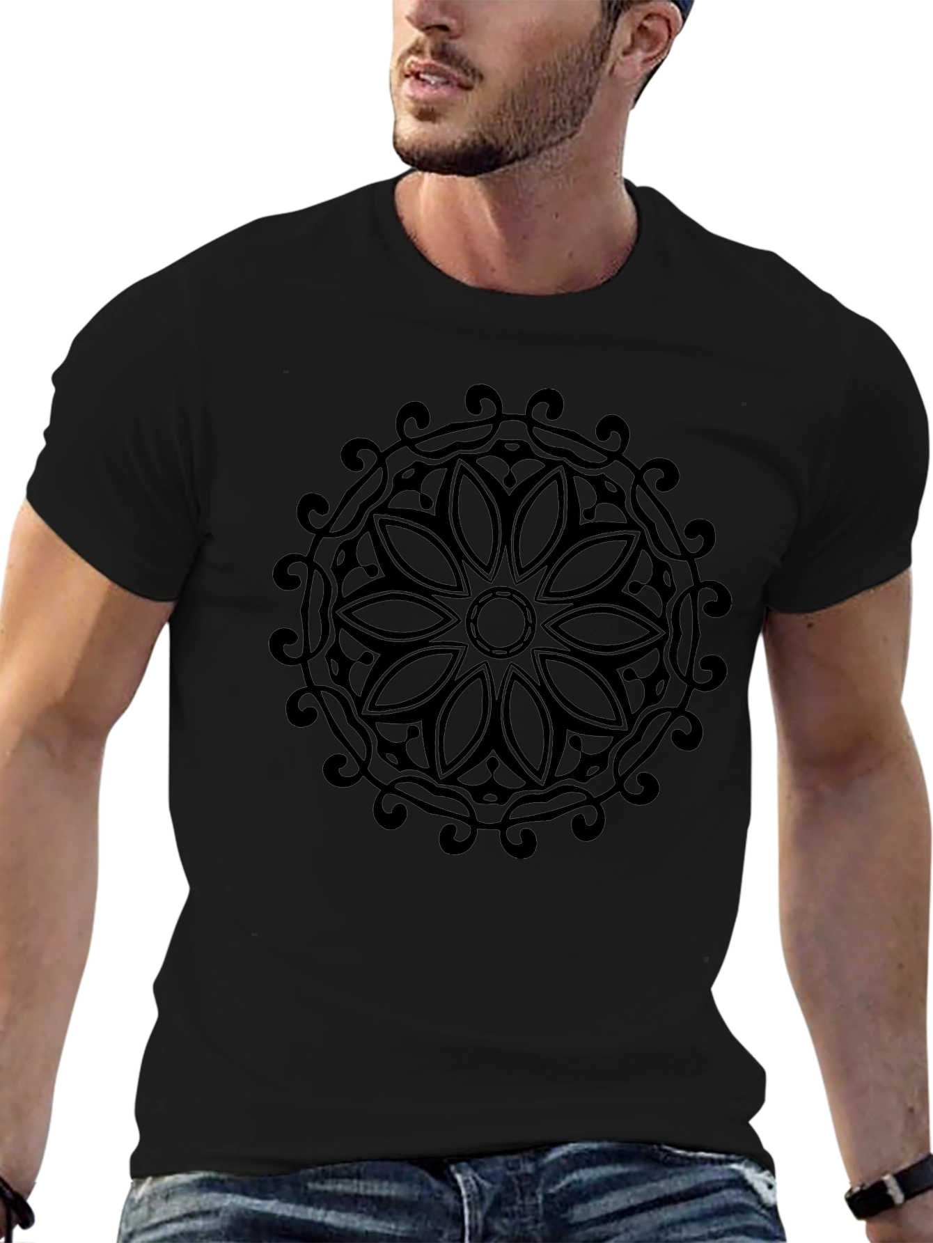 Black Mandala Graphic Tee - Casual Style