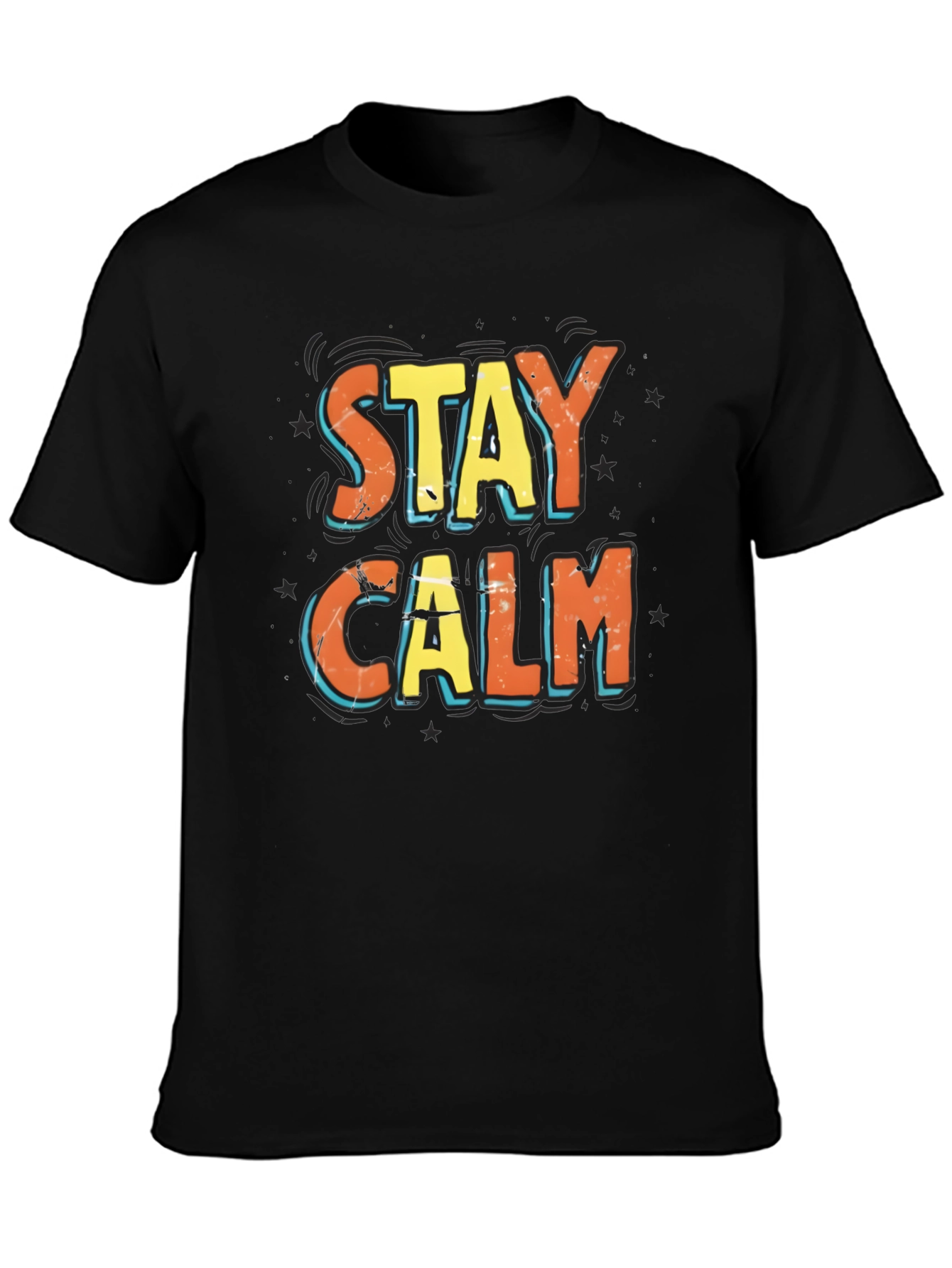 Stay Calm Graphic Print Black T-Shirt