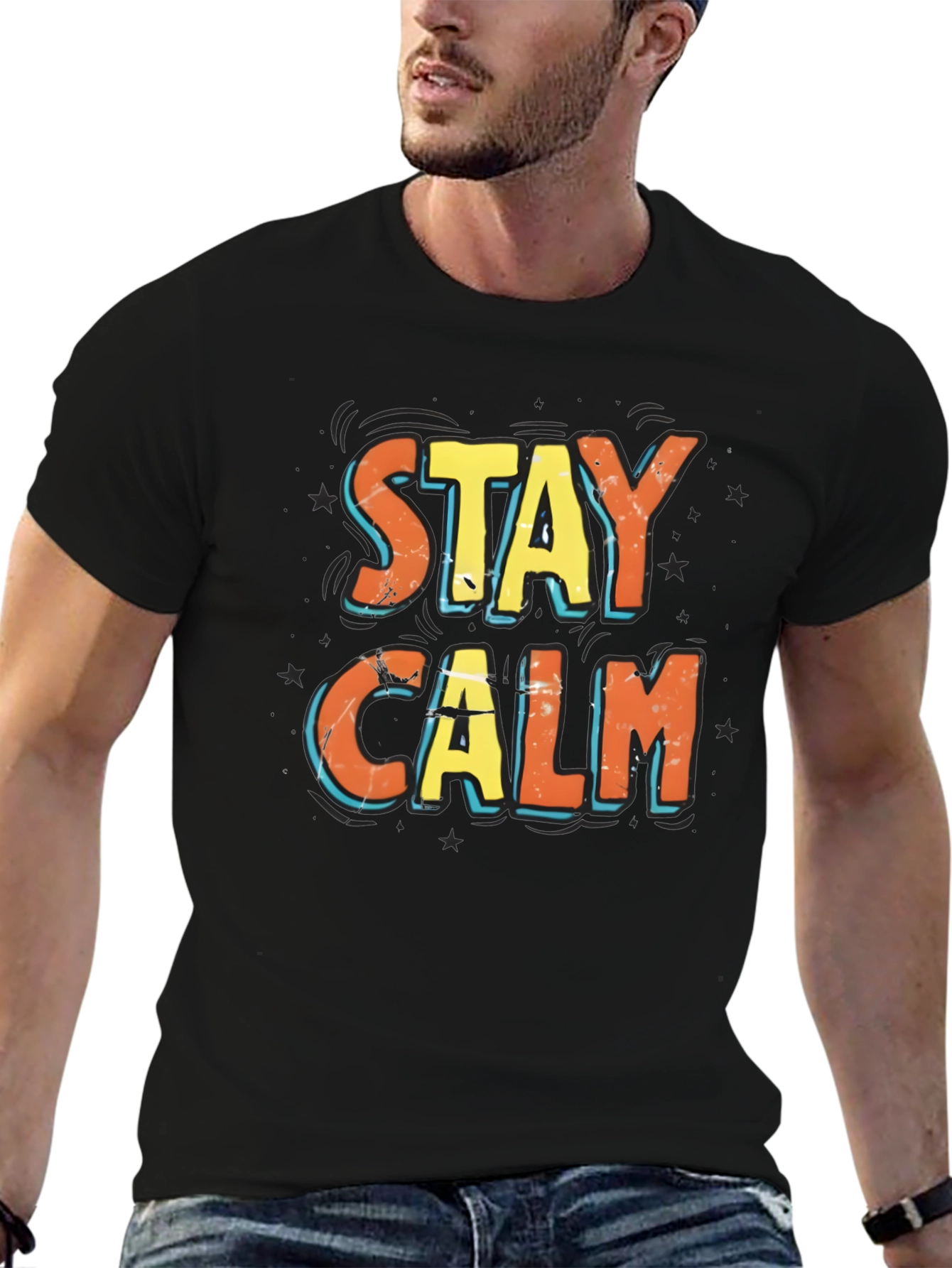 Stay Calm Graphic Print Black T-Shirt