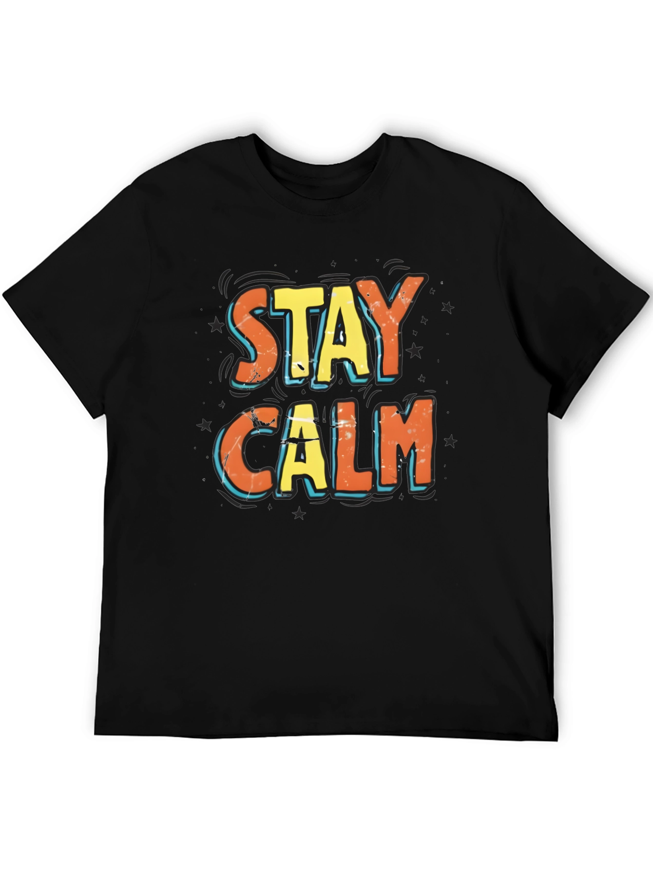 Stay Calm Graphic Print Black T-Shirt