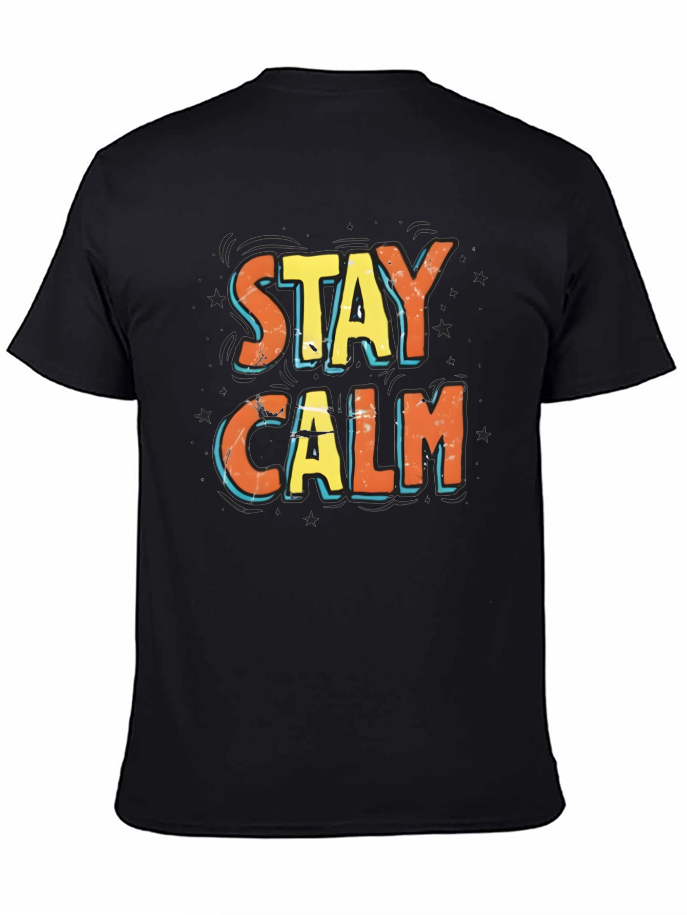 Stay Calm Graphic Print Black T-Shirt