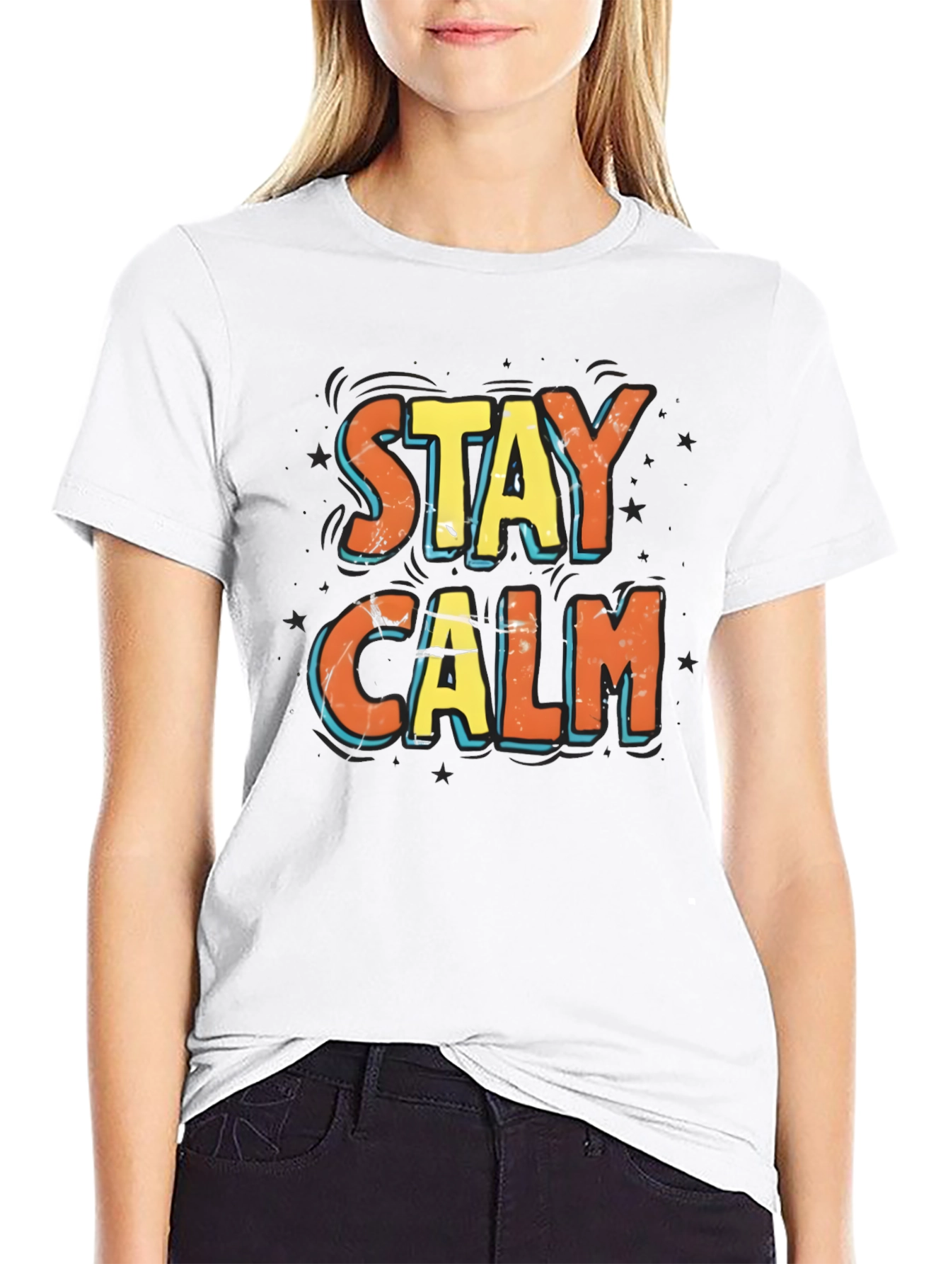 Stay Calm Graphic Print Black T-Shirt